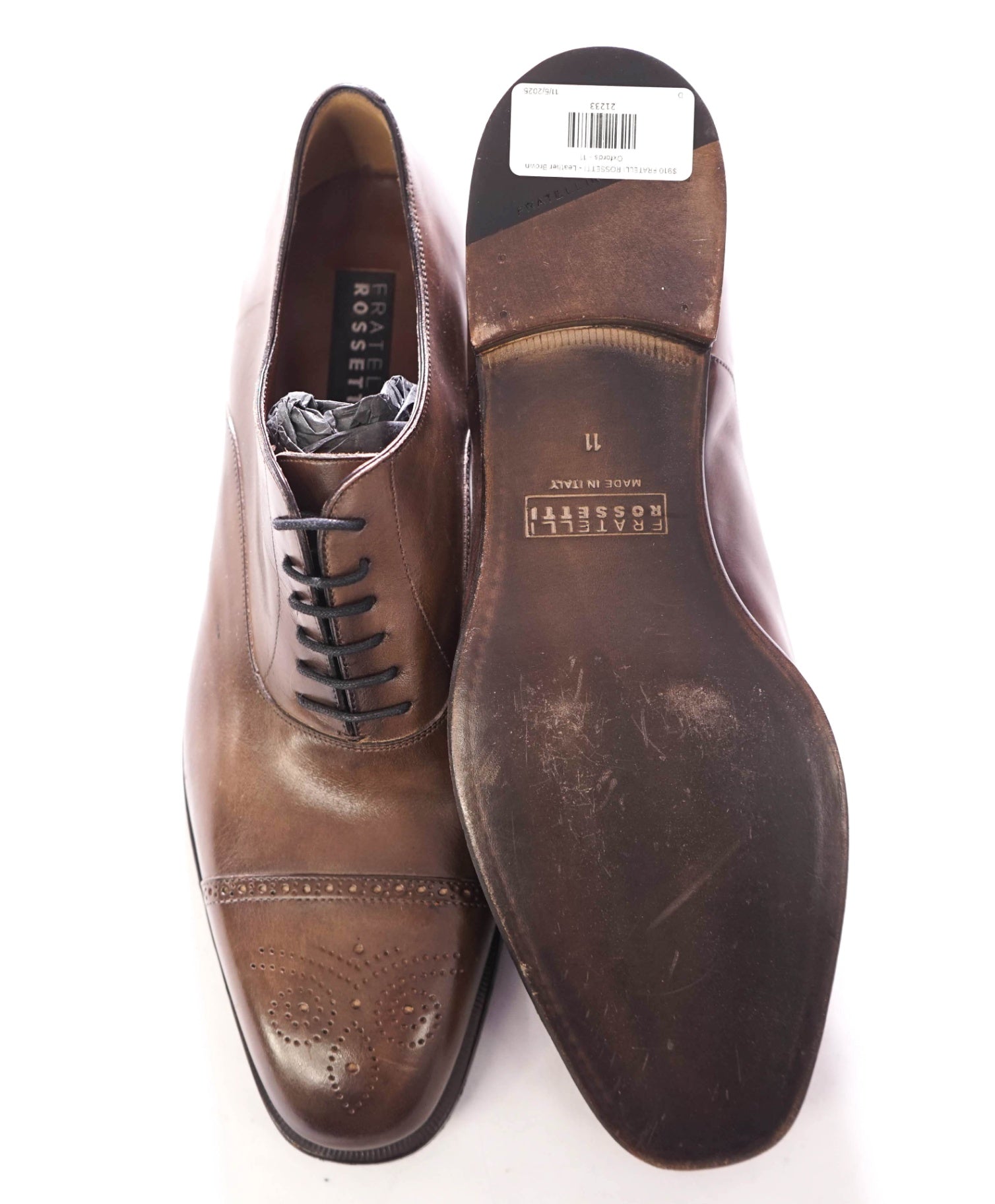 $910 FRATELLI ROSSETTI - Leather Brown Oxfords - 12 US (11UK)