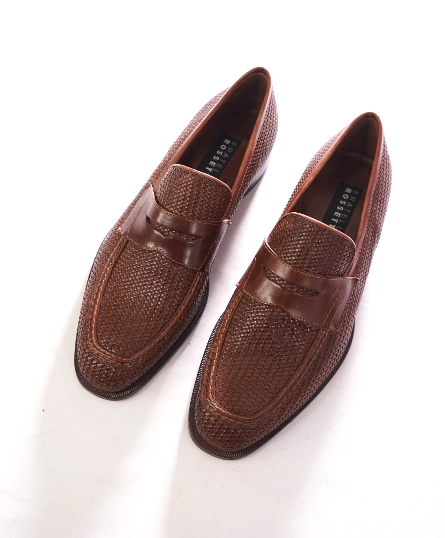 $995 FRATELLI ROSSETTI - Woven Leather Brown Loafers - 8 US( 7UK)