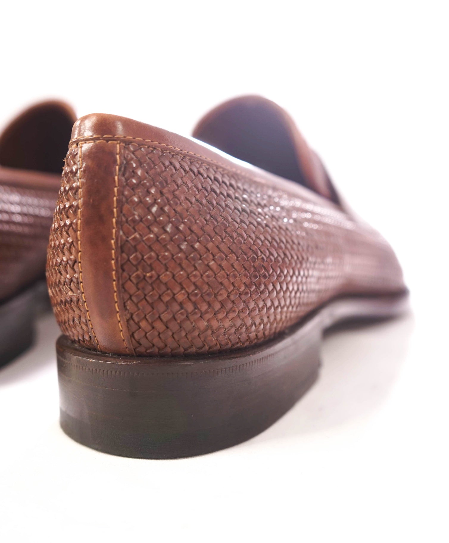 $995 FRATELLI ROSSETTI - Woven Leather Brown Loafers - 8 US( 7UK)
