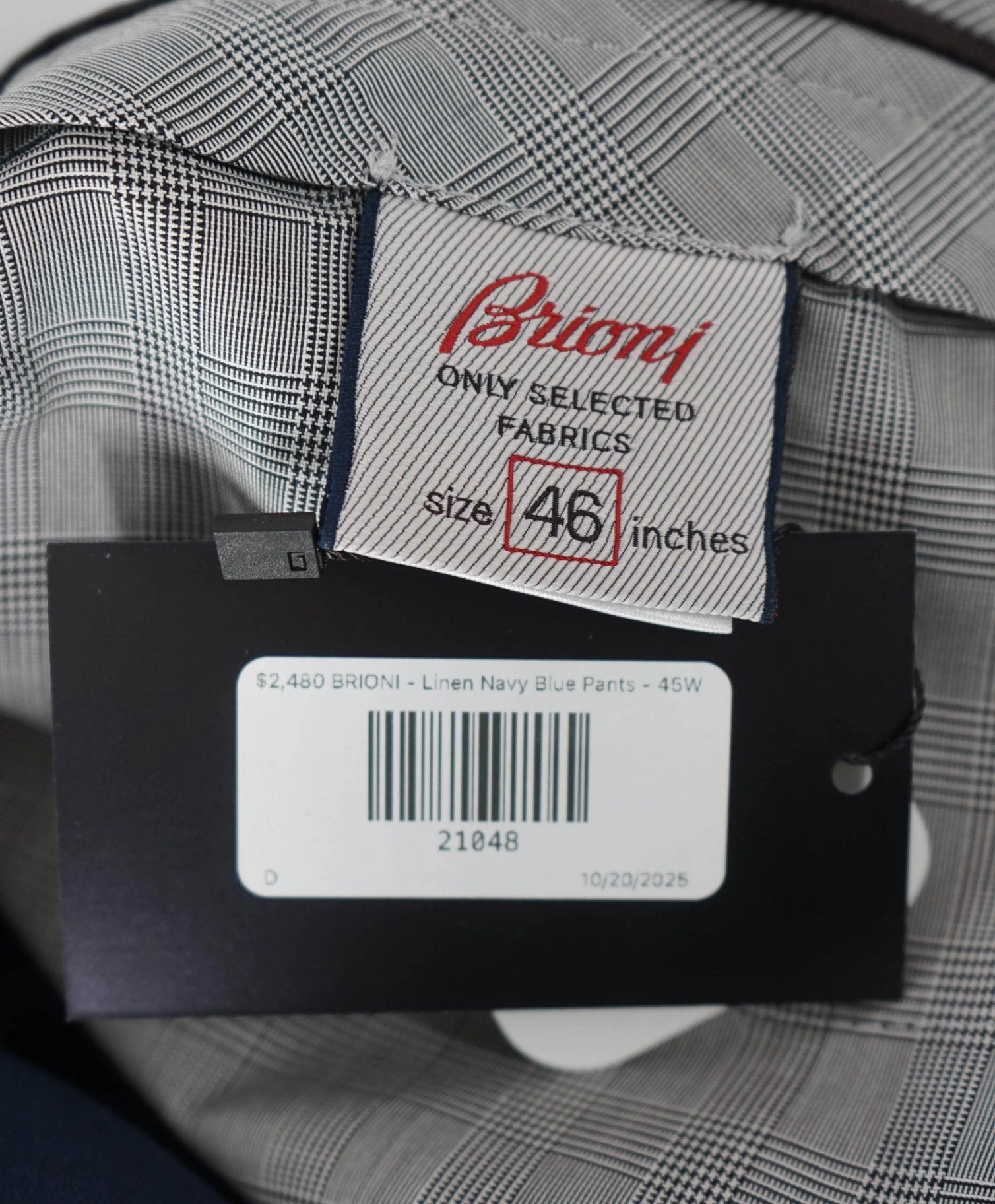 $1,195 BRIONI - Linen Navy Blue 5-Pocket Logo Patch Pants - 46W