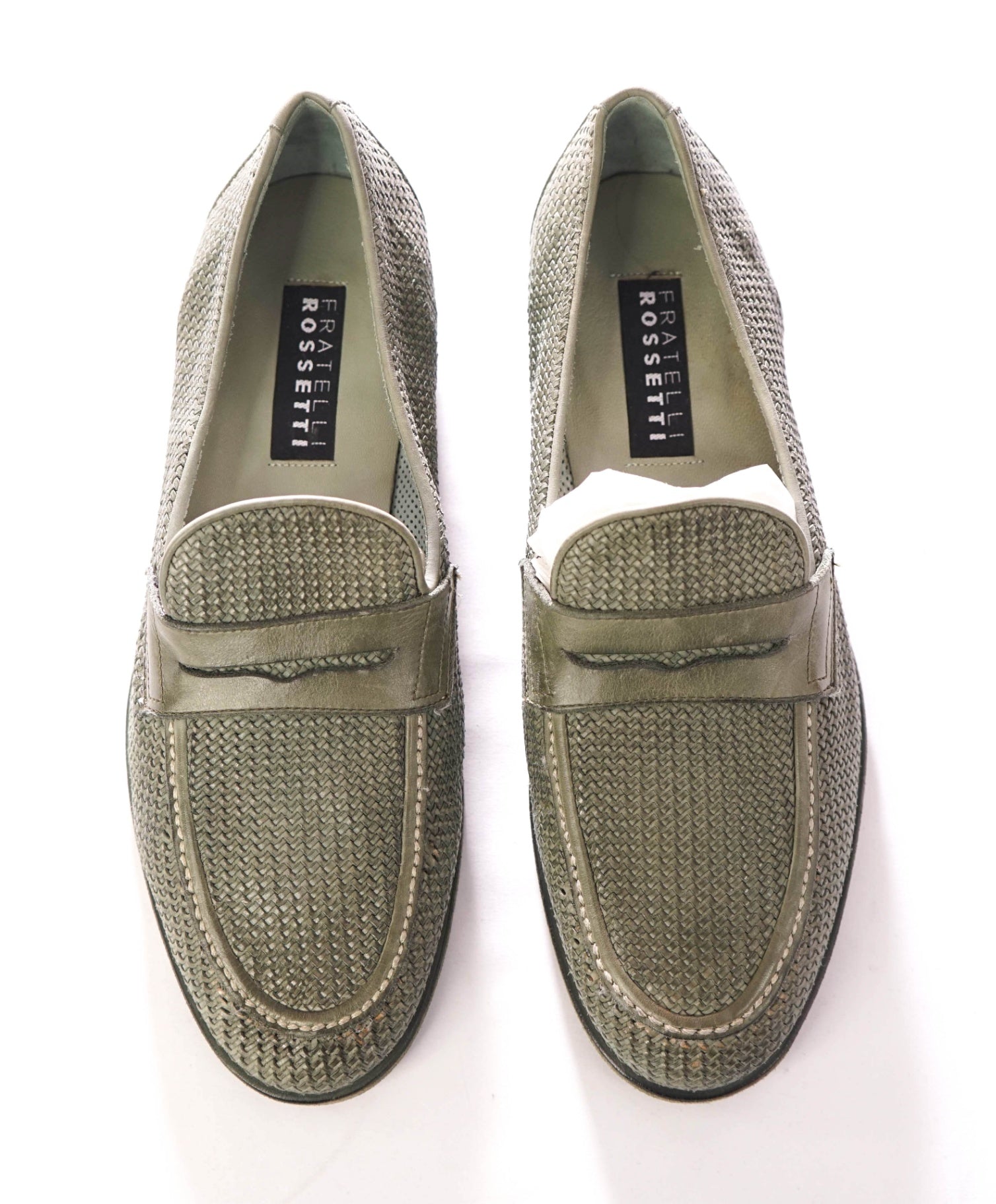 $995 FRATELLI ROSSETTI - Woven Leather Green Loafers - 8US (7UK)