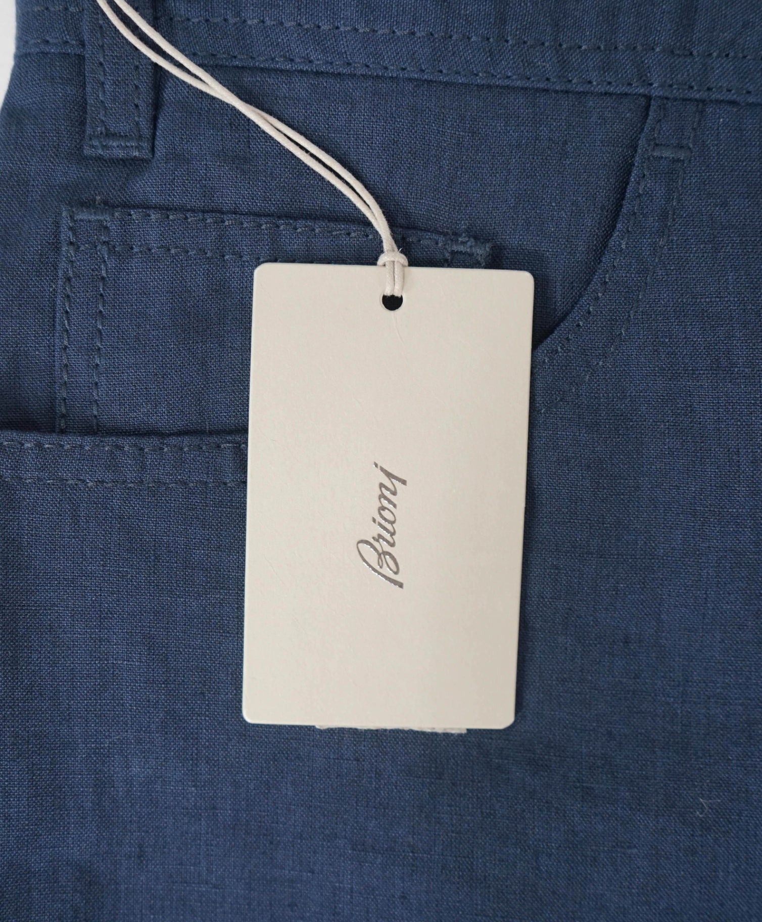 $1,195 BRIONI - Linen Navy Blue 5-Pocket Logo Patch Pants - 46W