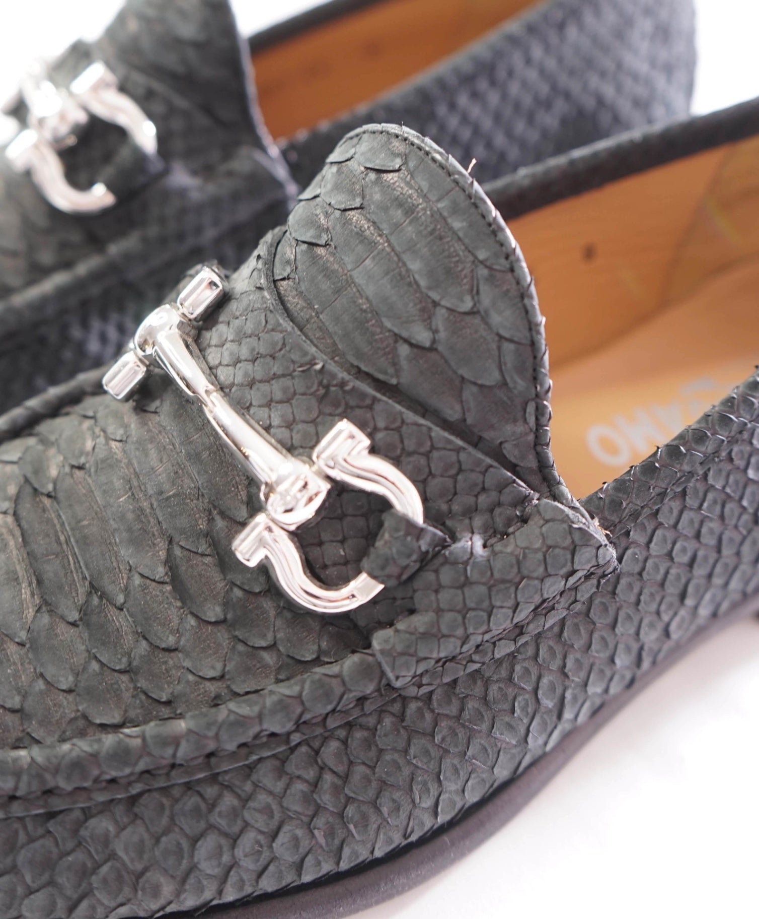 $2,650 FERRAGAMO - Python Skin Gray "MASON" Loafers - 8 EE