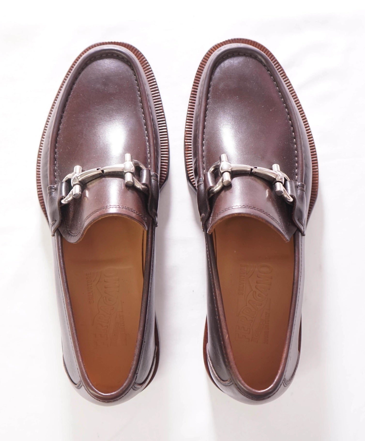 $850 SALVATORE FERRAGAMO - Lug Sole Leather Brown Loafers - 7 EE