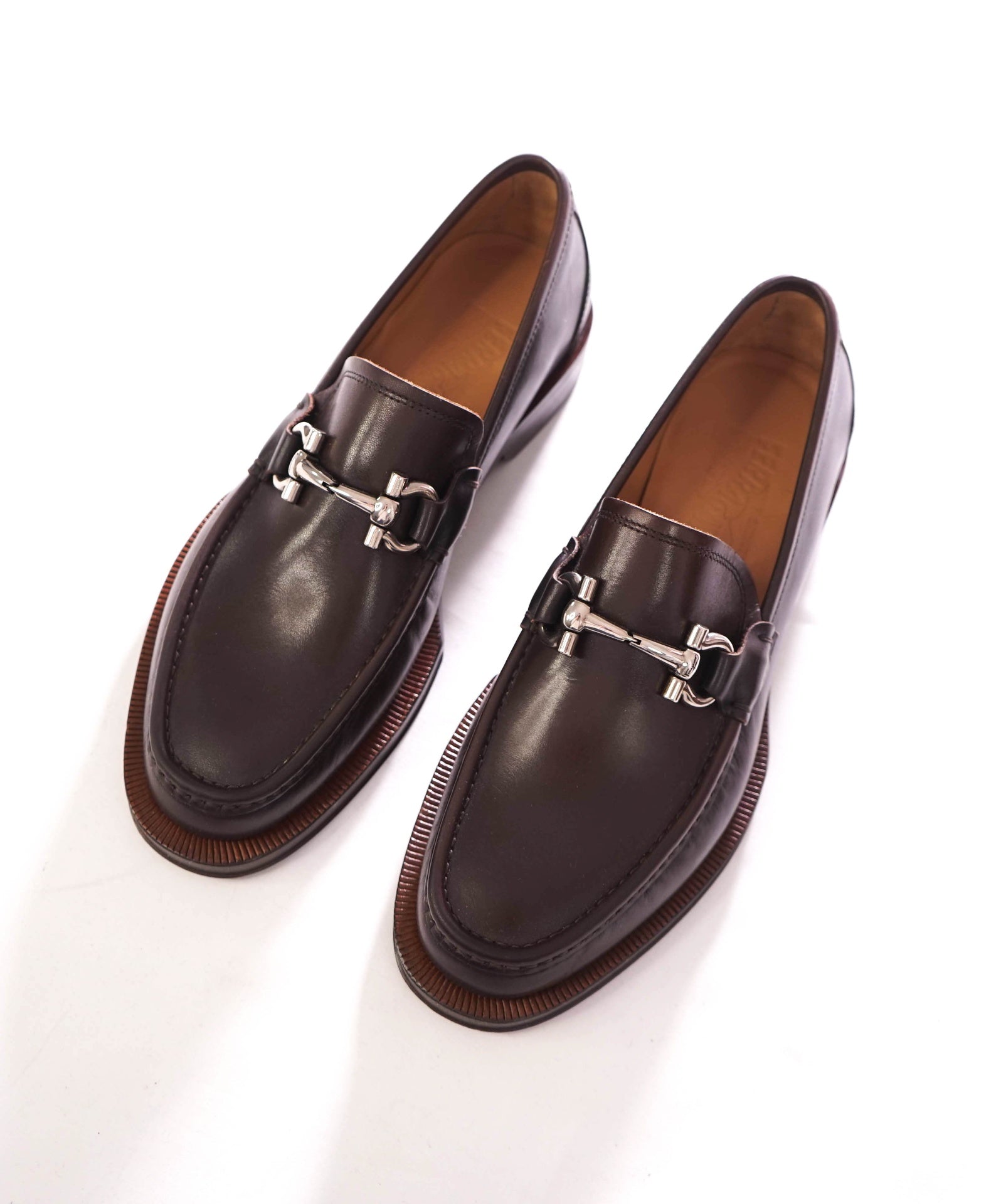 $850 SALVATORE FERRAGAMO - Lug Sole Leather Brown Loafers - 7 EE