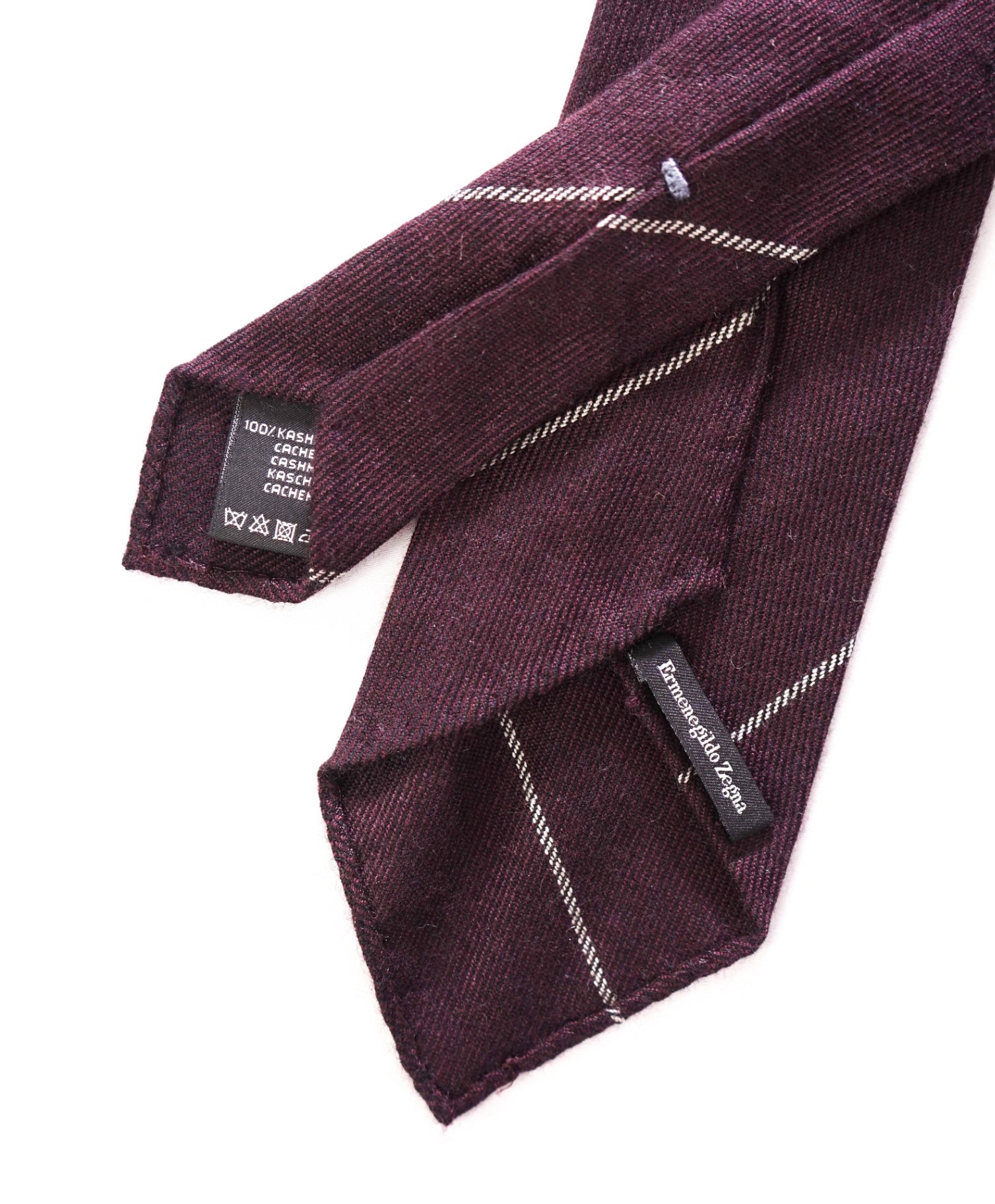 $295 ZEGNA - 100% Cashmere Burgundy Wide Chalk Stripe - 3.25" Tie