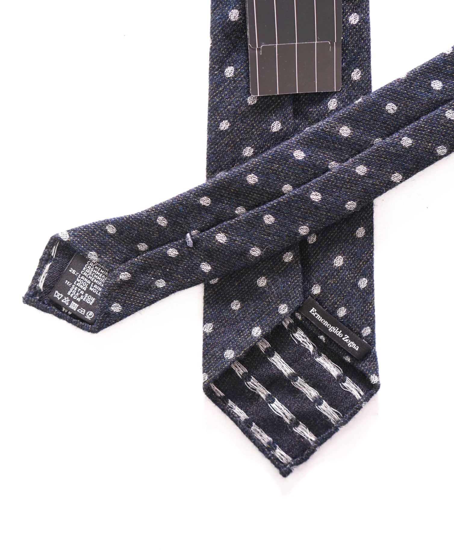 $295 ZEGNA - Cashmere/Wool/Silk Blue-Gray Polka Dot - 3" Unlined Tie