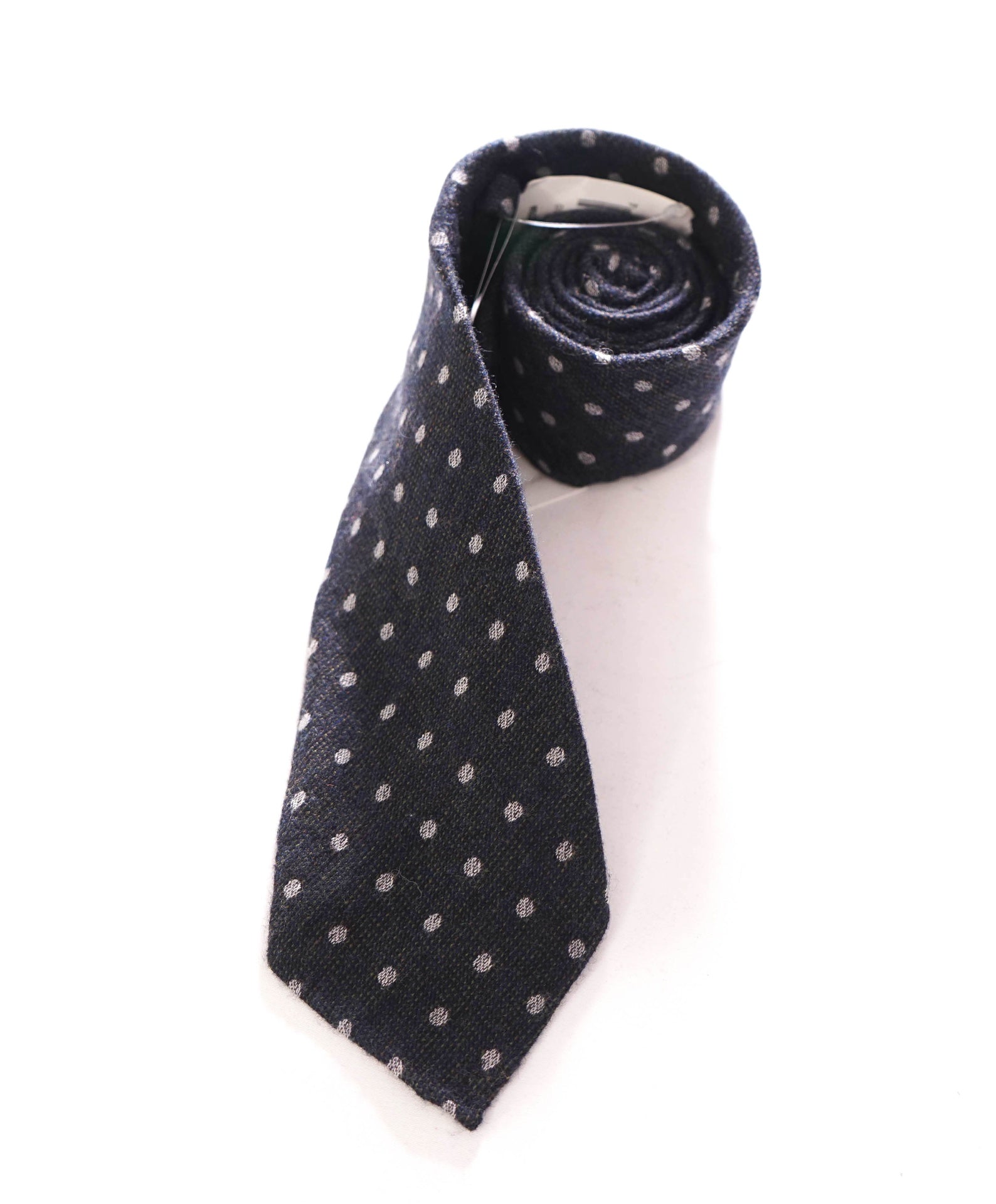 $295 ZEGNA - Cashmere/Wool/Silk Blue-Gray Polka Dot - 3" Unlined Tie