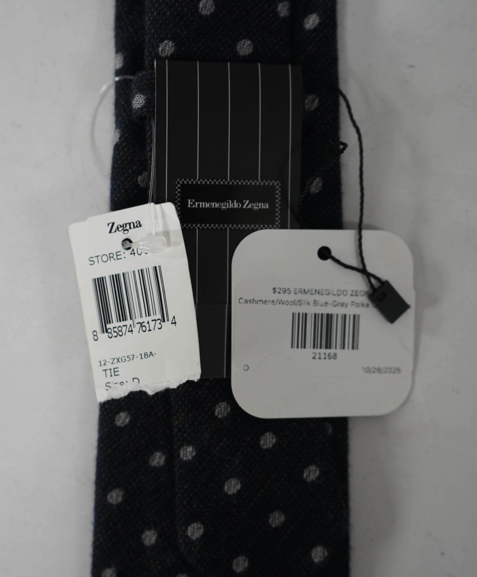 $295 ZEGNA - Cashmere/Wool/Silk Blue-Gray Polka Dot - 3" Unlined Tie