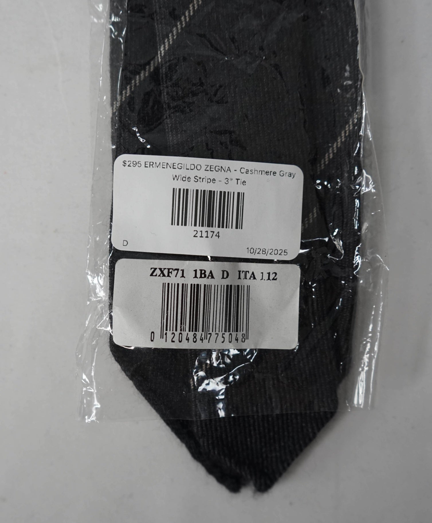 $295 ZEGNA - 100% Cashmere Gray Wide Chalk Stripe - 3" Tie