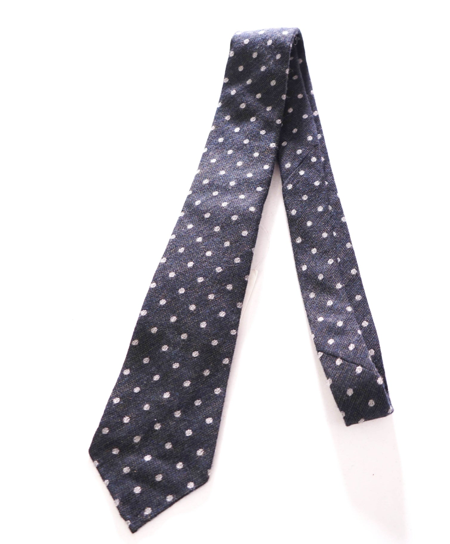 $295 ZEGNA - Cashmere/Wool/Silk Blue-Gray Polka Dot - 3" Unlined Tie