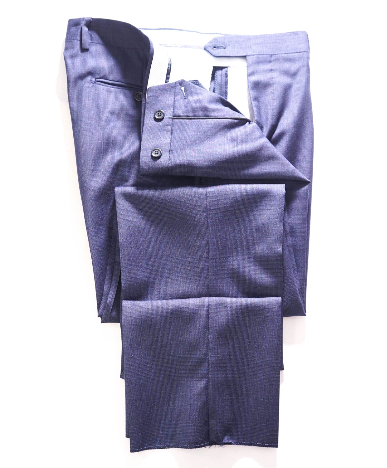 $400 SAKS FIFTH AVENUE - Wool Navy Blue Micro Check Pants - 34W