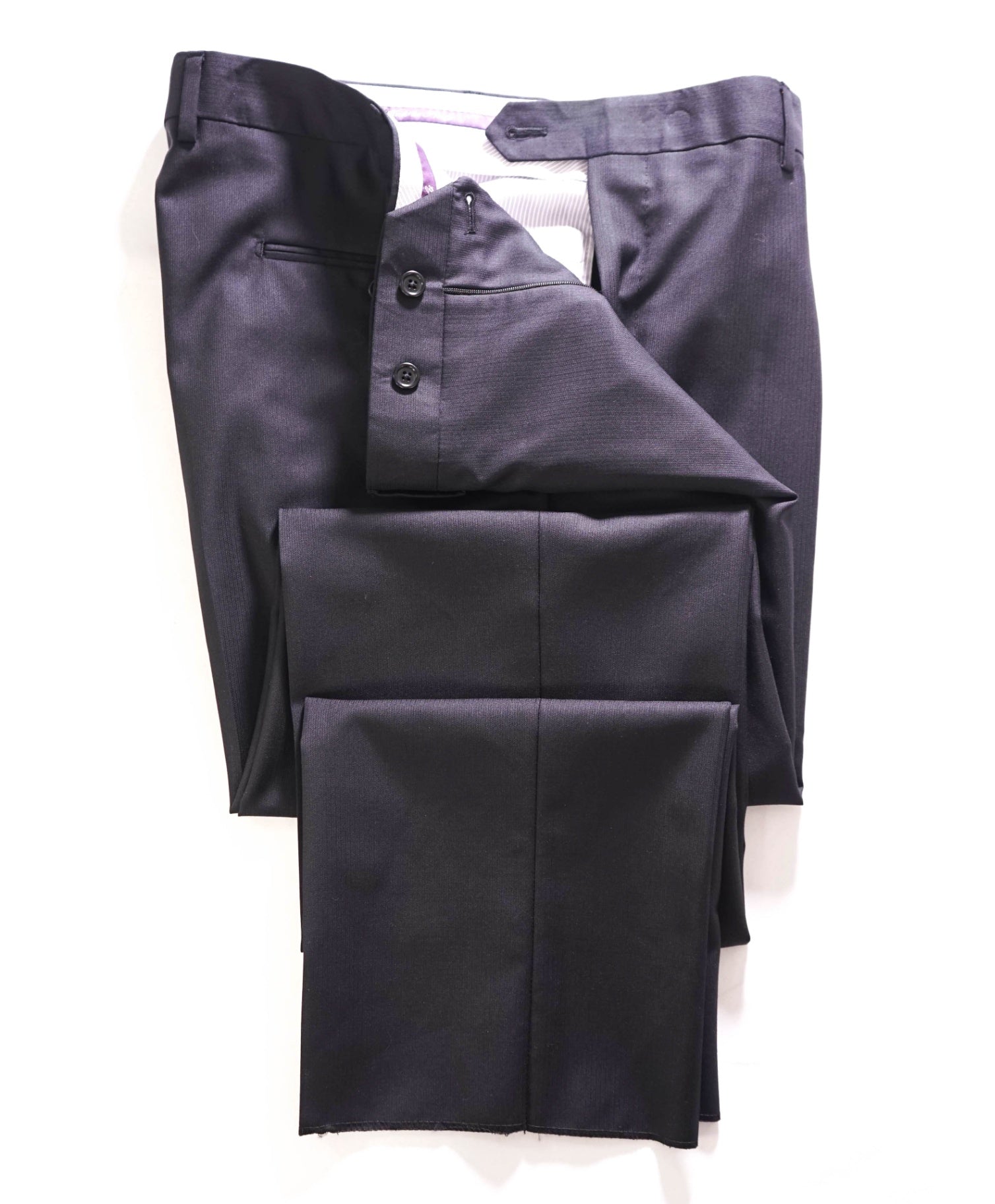 $400 SAKS FIFTH AVENUE - Wool Tonal Stripe Black Pants - 38W