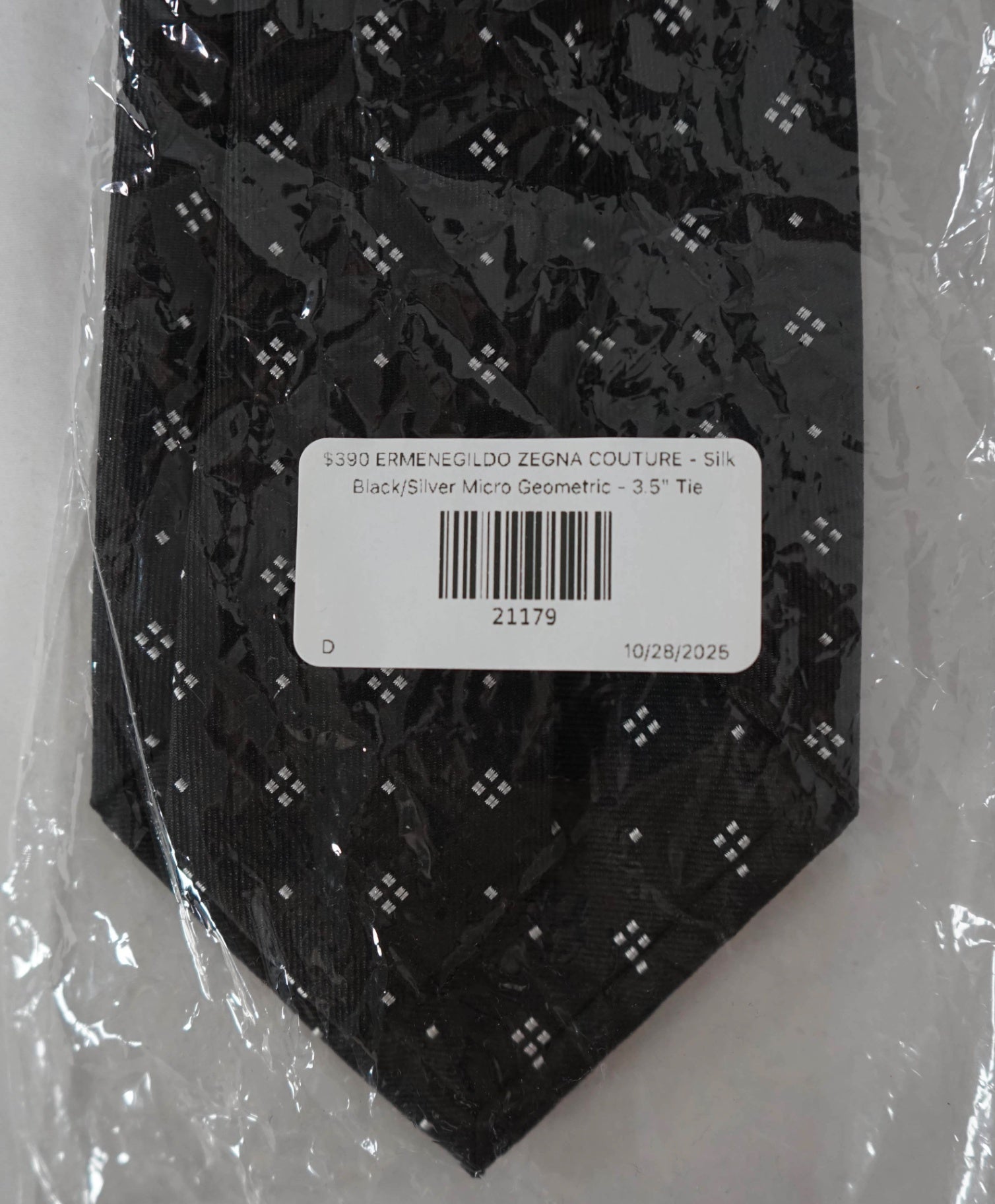$390 ZEGNA COUTURE - Silk Black/Silver Micro Geometric - 3.5" Tie