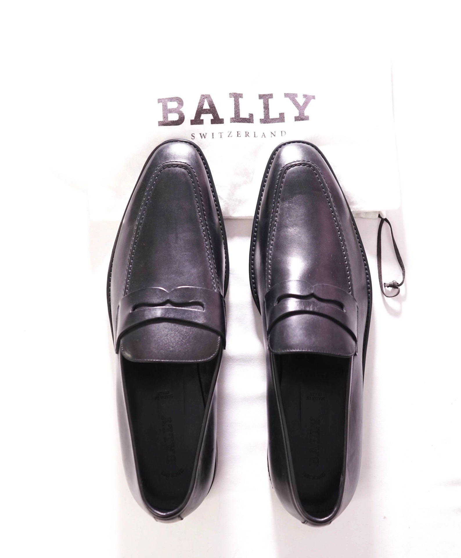 $800 BALLY - Leather Black Penny Loafers - US 12 (11UK)