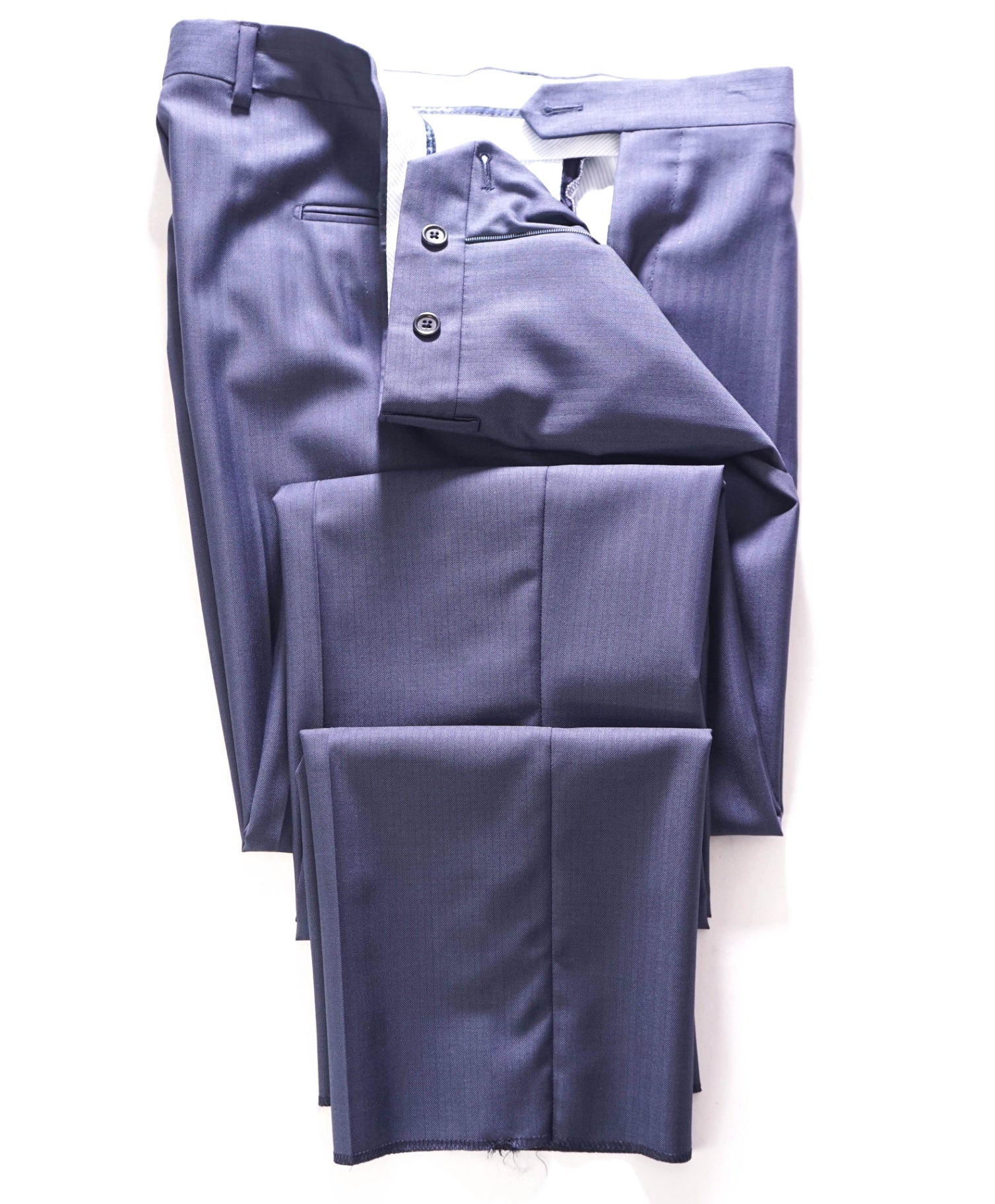 $400 SAKS FIFTH AVENUE - Wool Navy Blue Herringbone Pants - 36W