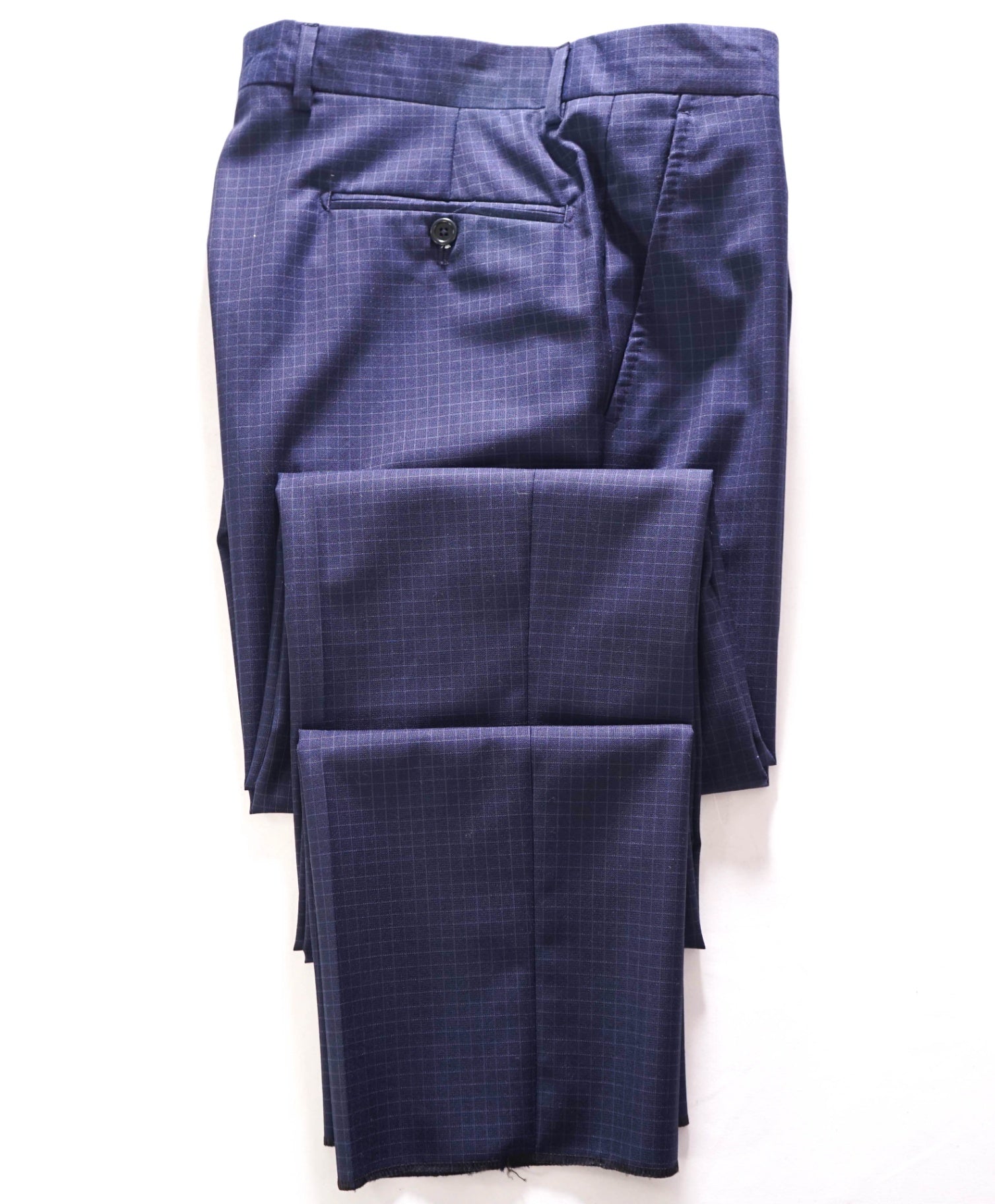 $400 SAKS FIFTH AVENUE - Wool Navy Blue Micro Check Pants - 34W