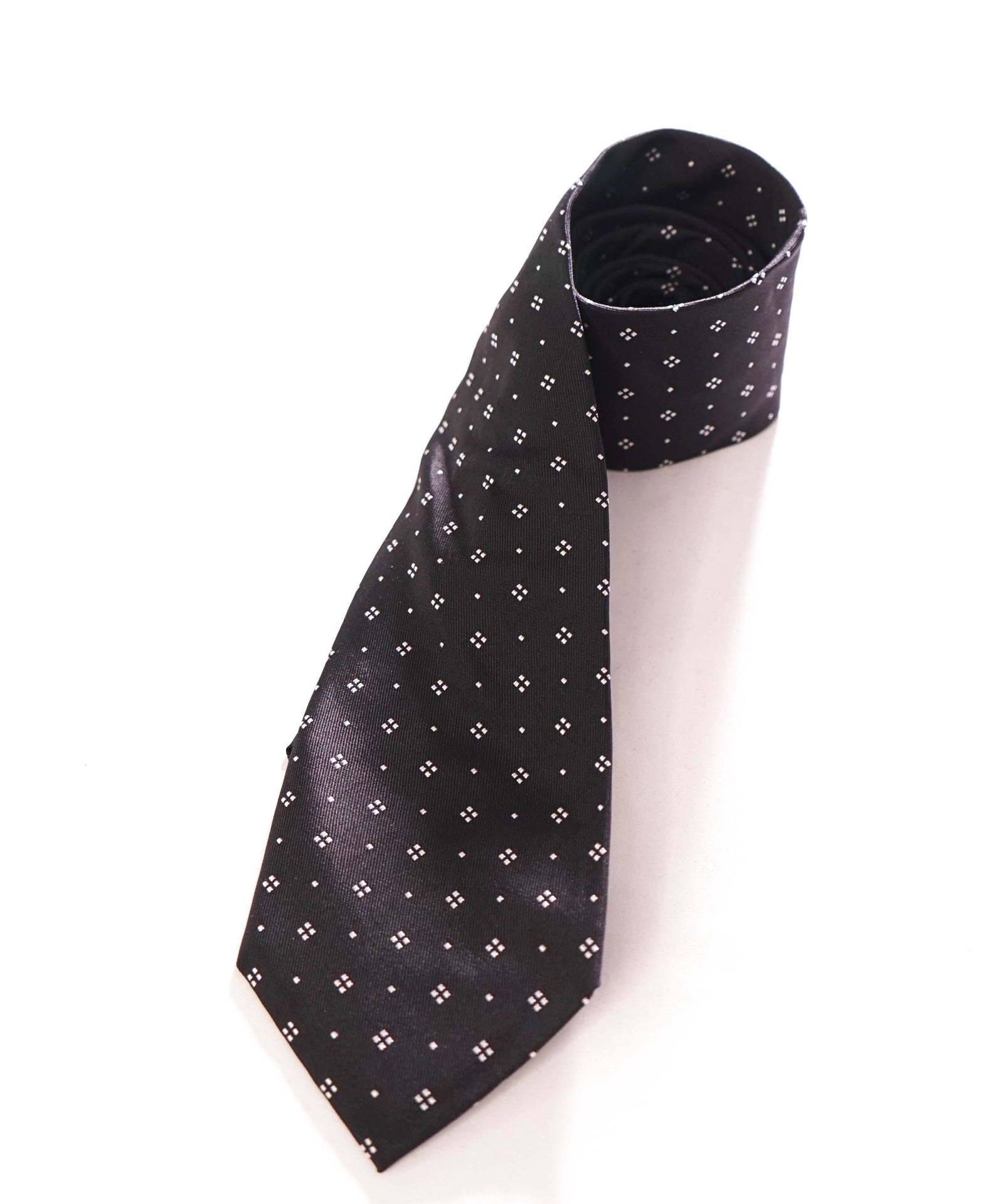 $390 ZEGNA COUTURE - Silk Black/Silver Micro Geometric - 3.5" Tie