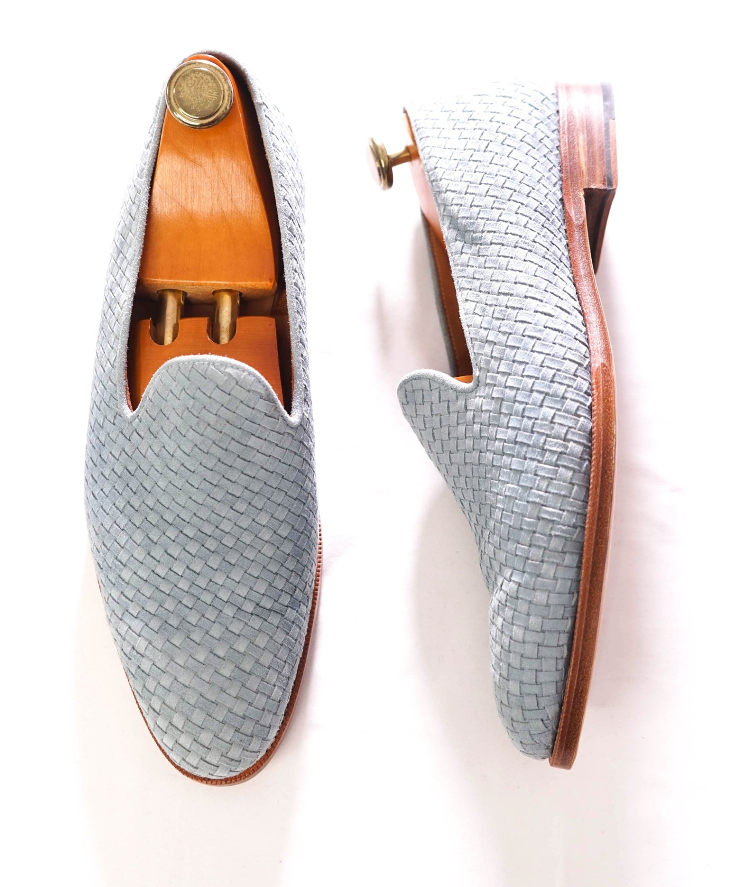 $395 J. FITZPATRICK - Woven Suede Baby Blue Loafers - 11 US (10 UK)