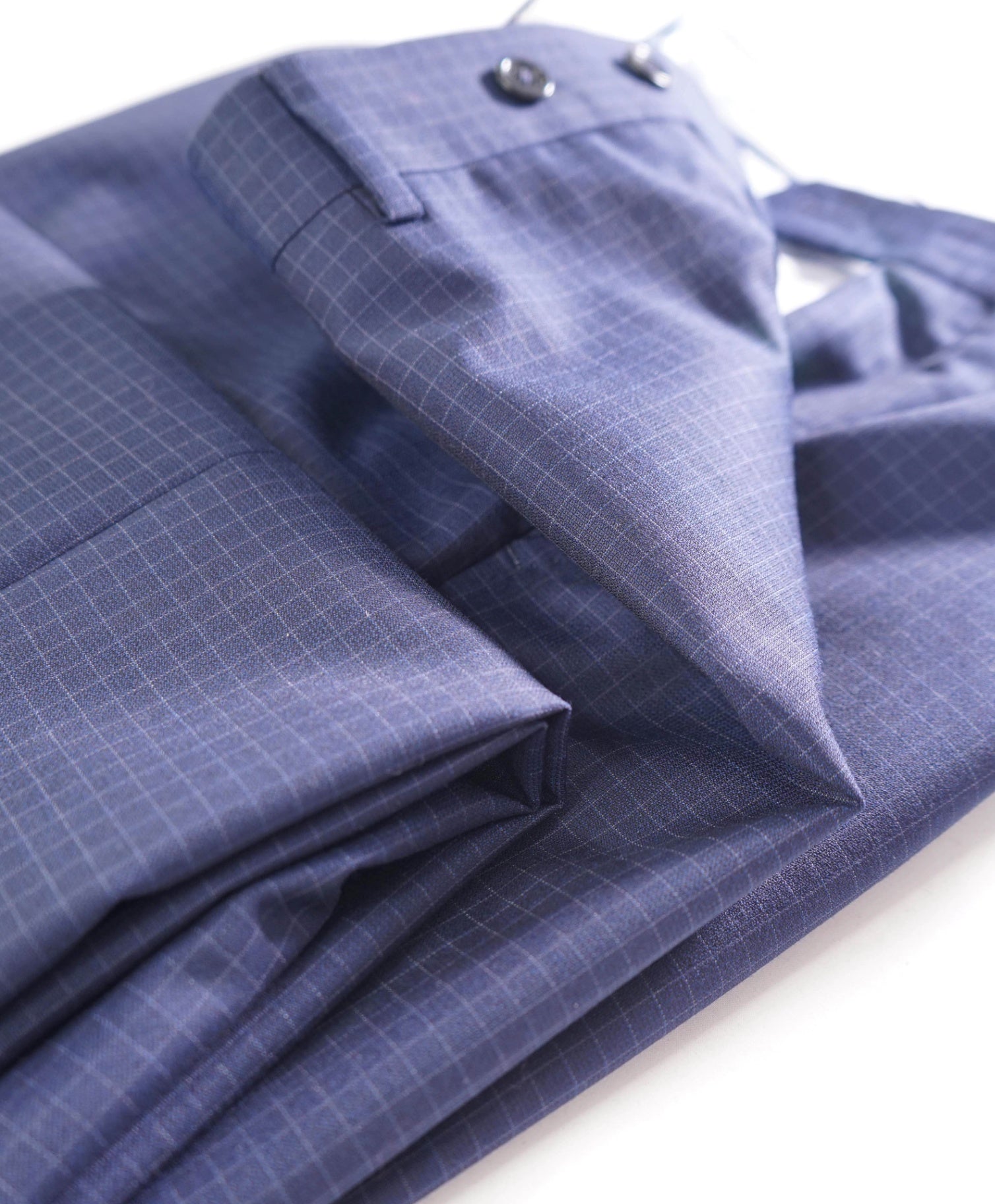 $400 SAKS FIFTH AVENUE - Wool Navy Blue Micro Check Pants - 34W