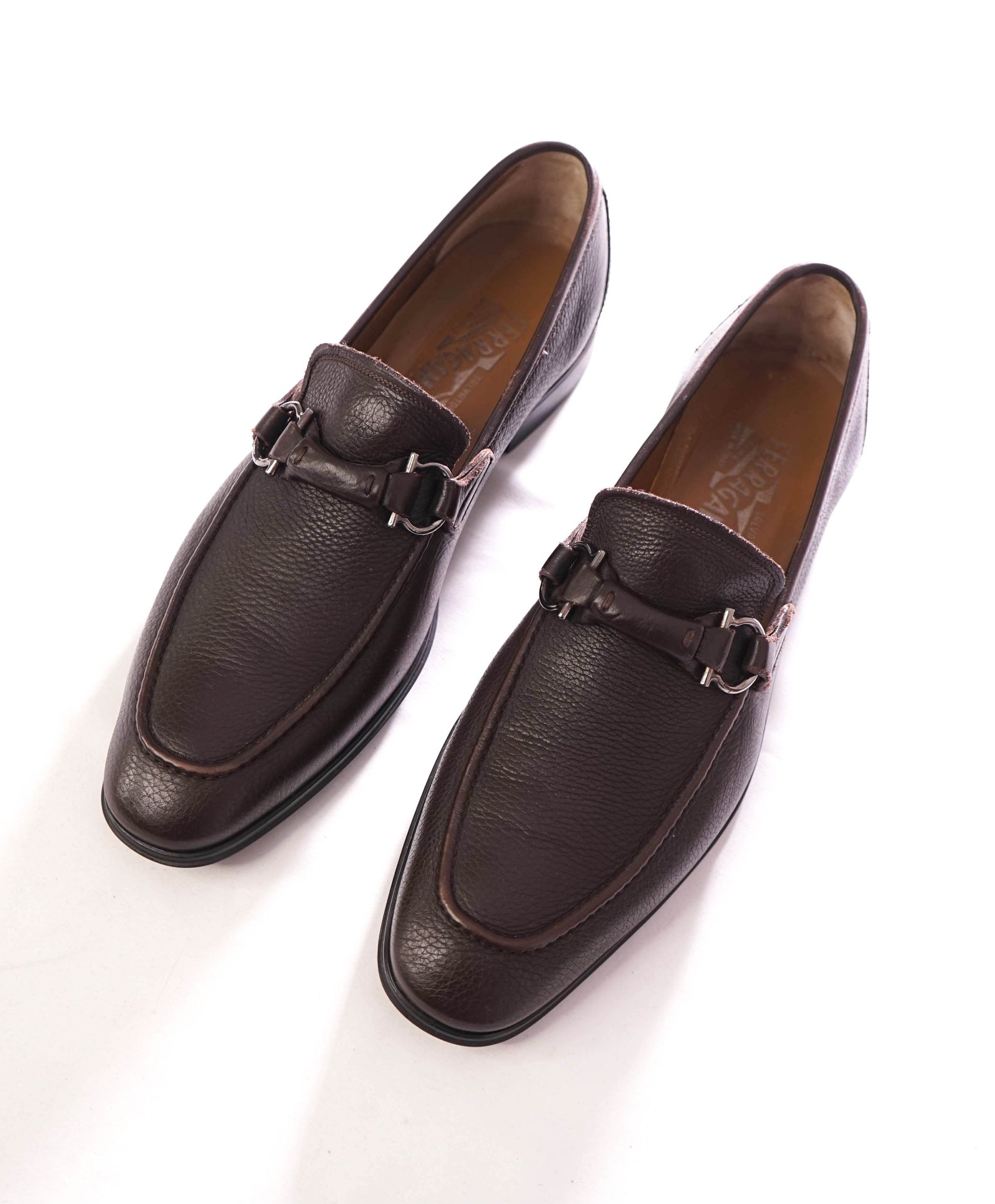 $895 SALVATORE FERRAGAMO - Leather Brown Pebble Loafers - 10.5 D