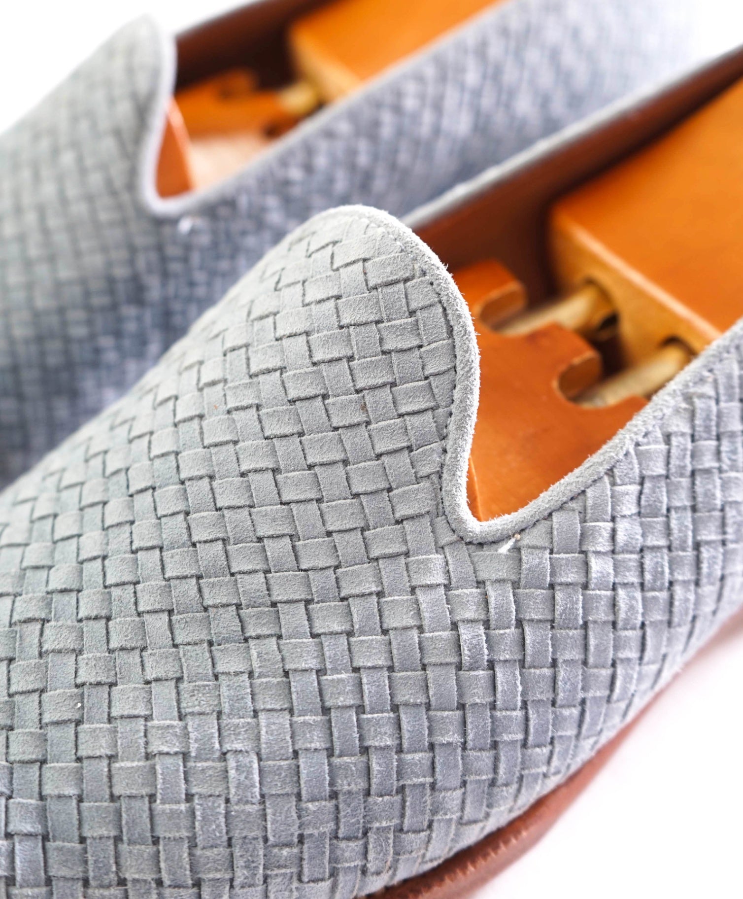 $395 J. FITZPATRICK - Woven Suede Baby Blue Loafers - 11 US (10 UK)