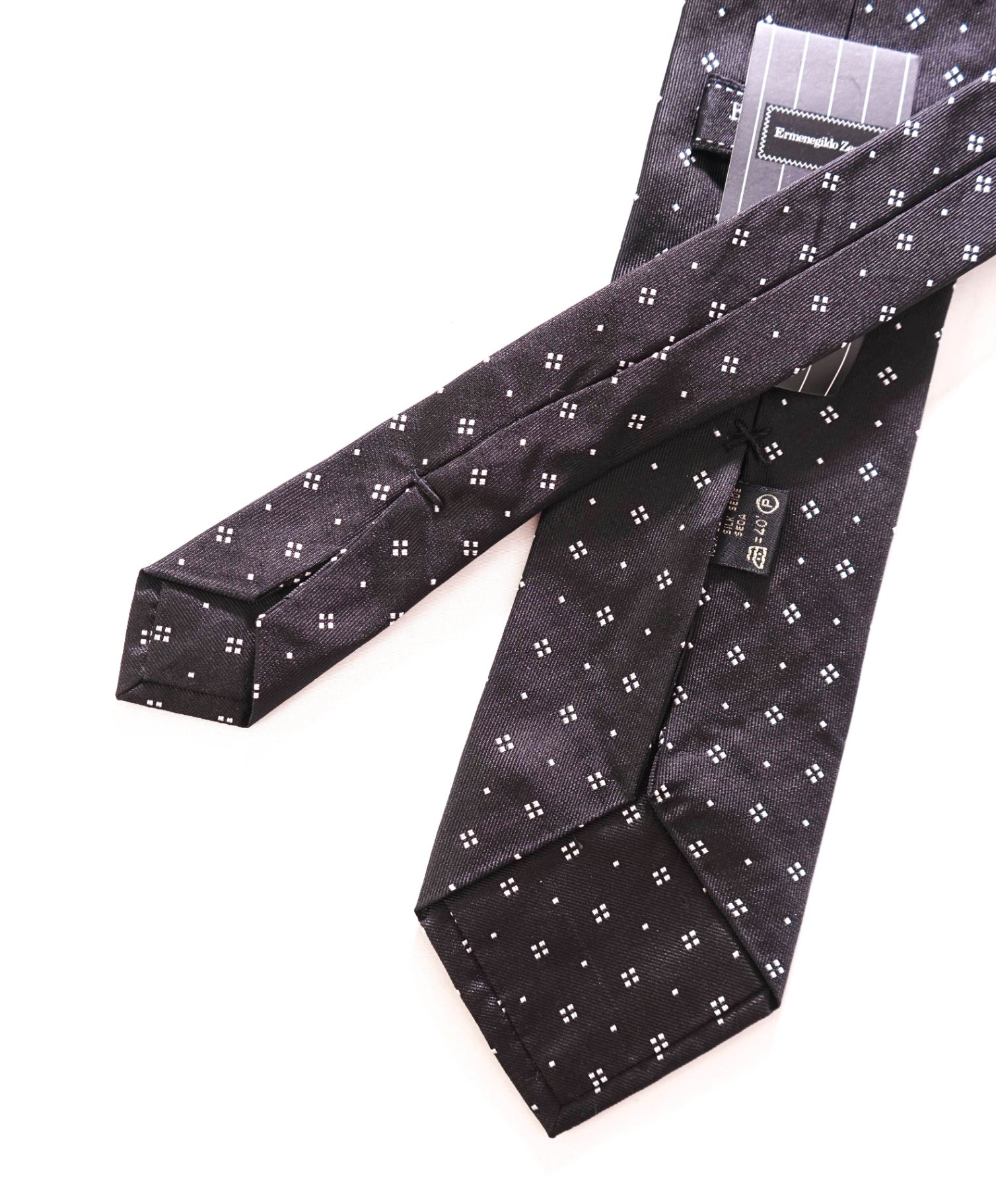 $390 ZEGNA COUTURE - Silk Black/Silver Micro Geometric - 3.5" Tie