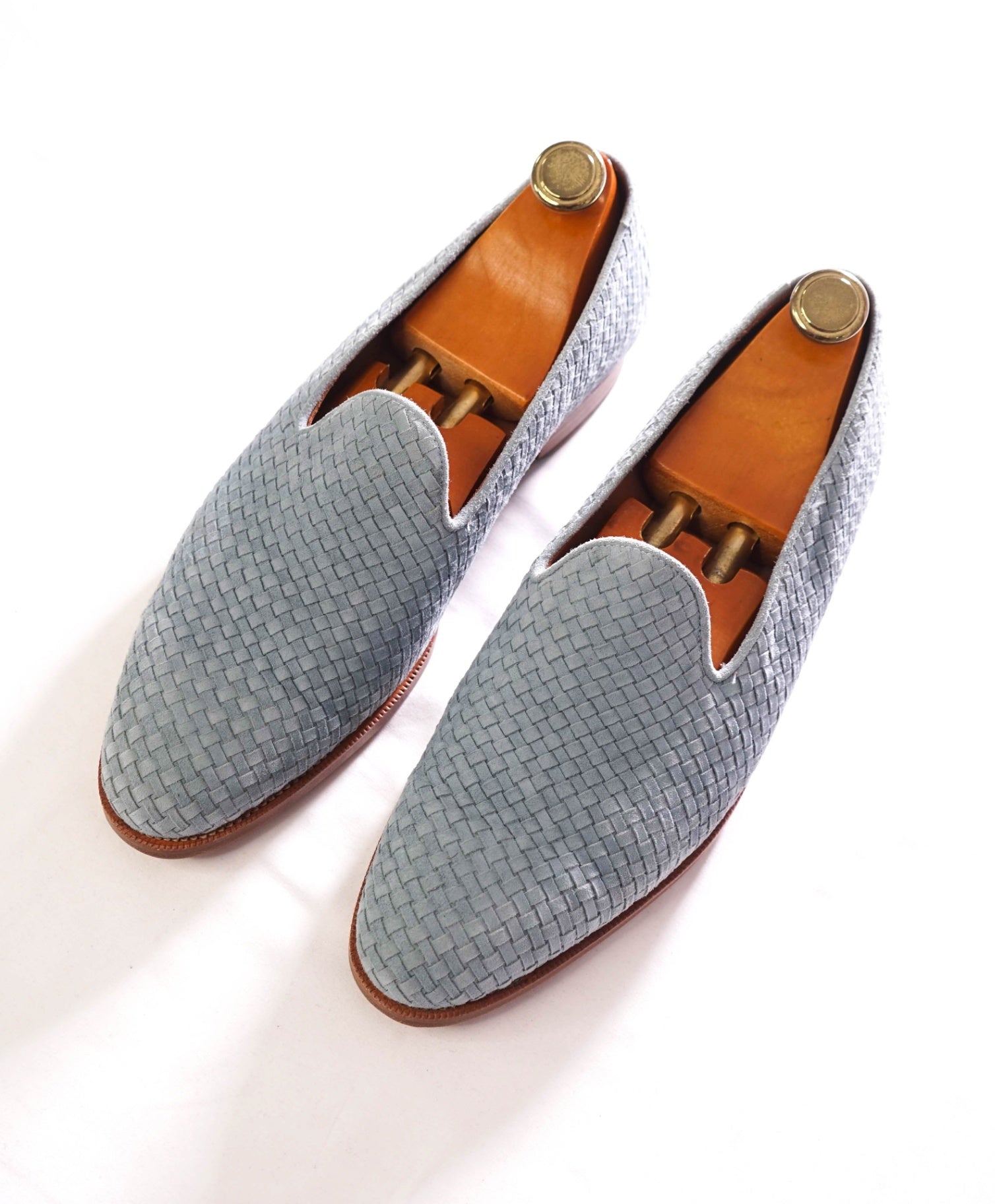 $395 J. FITZPATRICK - Woven Suede Baby Blue Loafers - 11 US (10 UK)