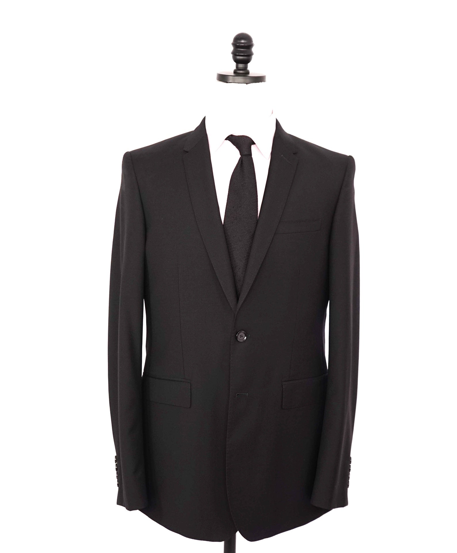 $2,395 BURBERRY LONDON - Solid Black Wool Suit - 40L