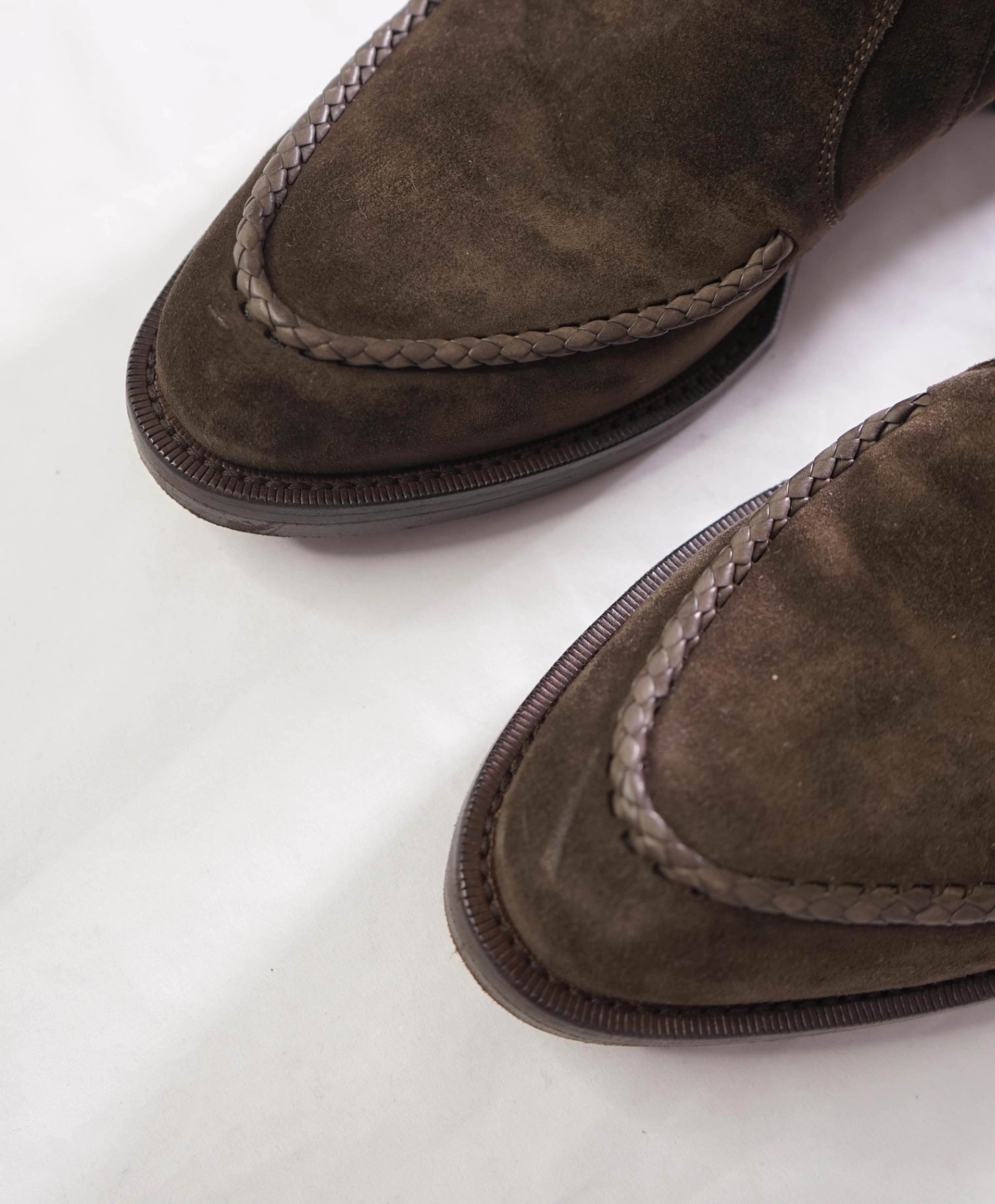 $1,150 FERRAGAMO - Braided Brown Suede Western Heel Boots - 8 D