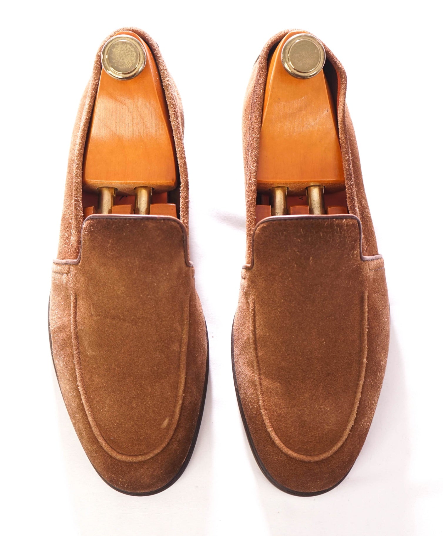 $800 SANTONI - Suede Unlined Brown Venetian Loafers - US 9.5 (UK8.5)