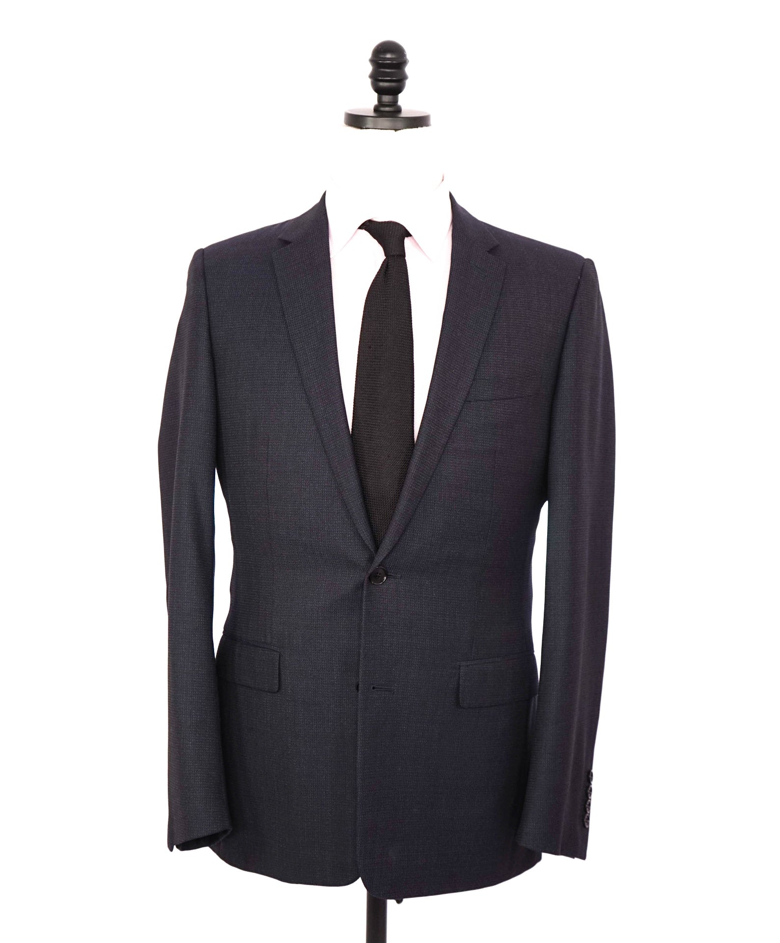 $3,500 DIOR - Navy Blue Wool Textured Classic Slim Lapel Suit - 38R