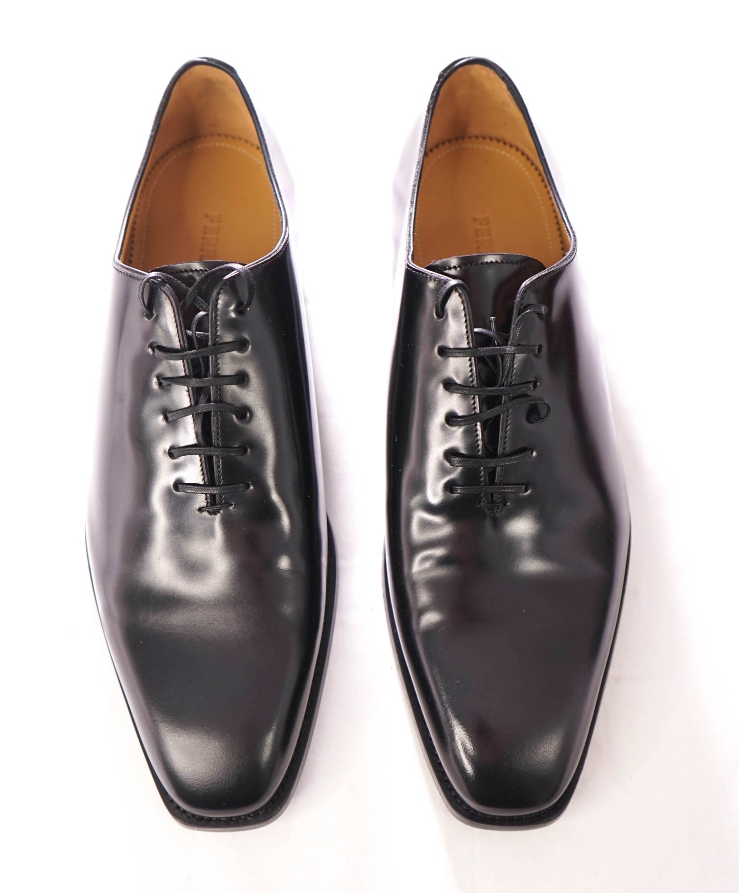 $1,095 FERRAGAMO - Black "GEOFFREY" Wholecut Leather Oxfords - 11 EE