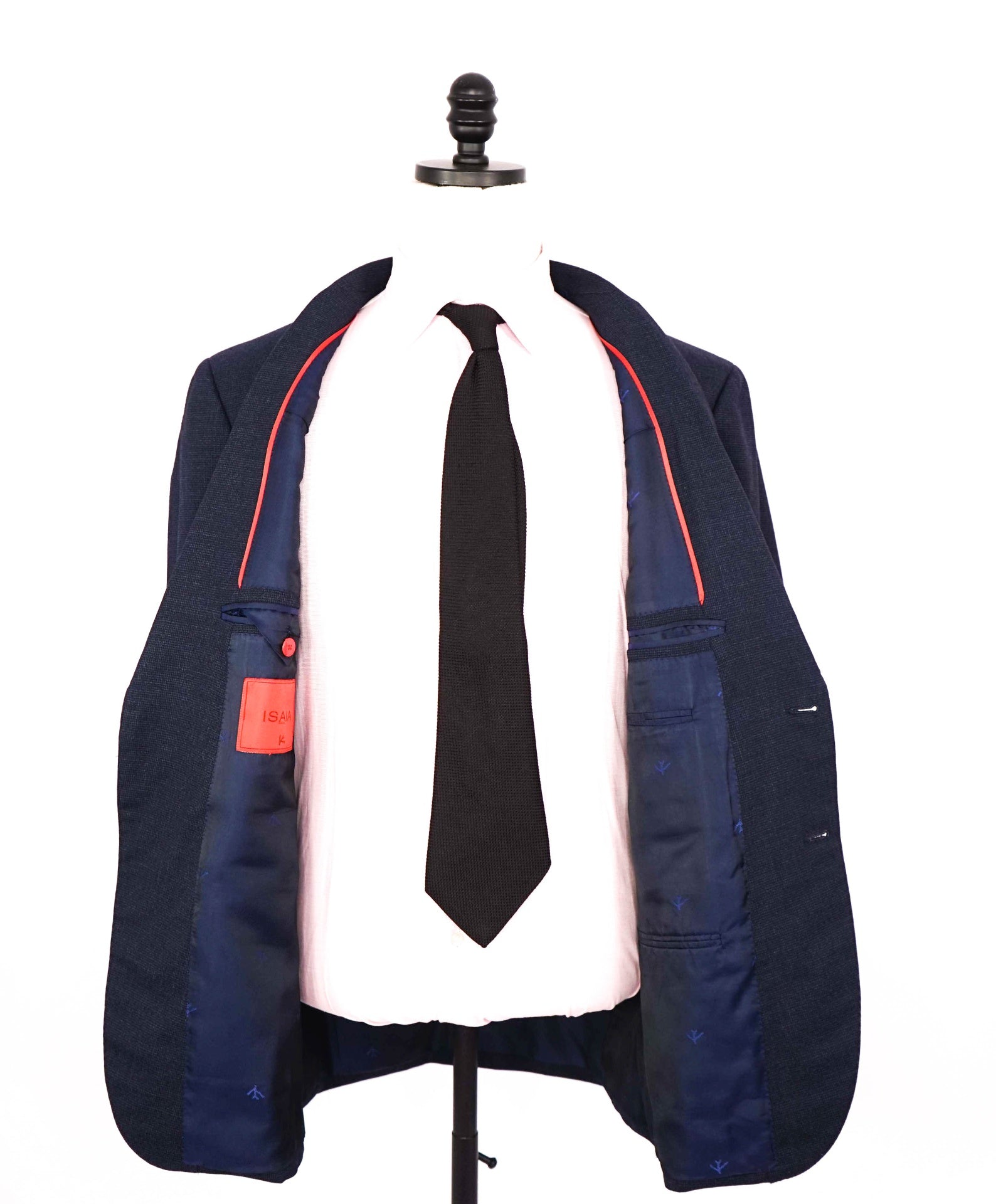 $4,050 ISAIA - Wool Navy Blue Micro check Suit - 42R