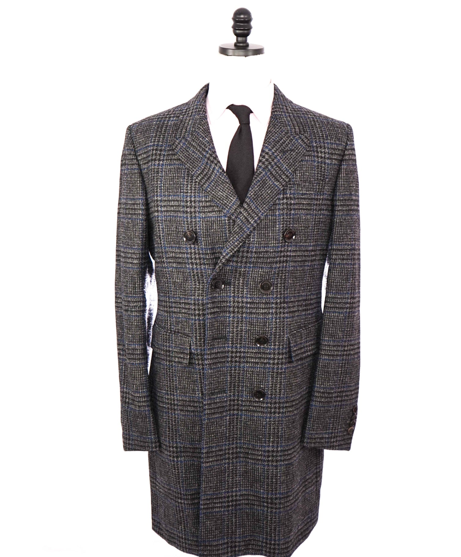 $2,950 BURBERRY LONDON - Wool Gray/Blue Plaid Overcoat - 46