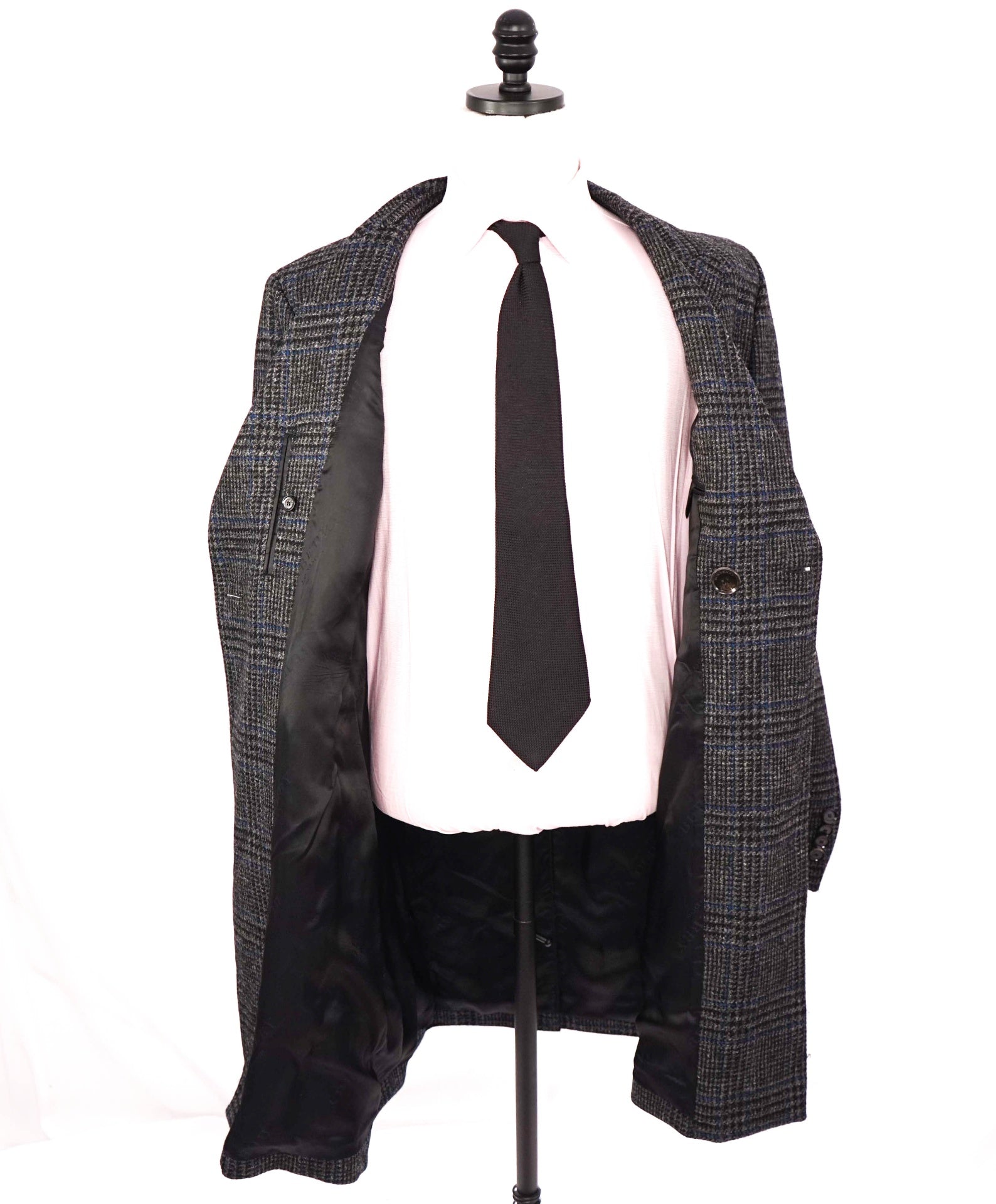 $2,950 BURBERRY LONDON - Wool Gray/Blue Plaid Overcoat - 46