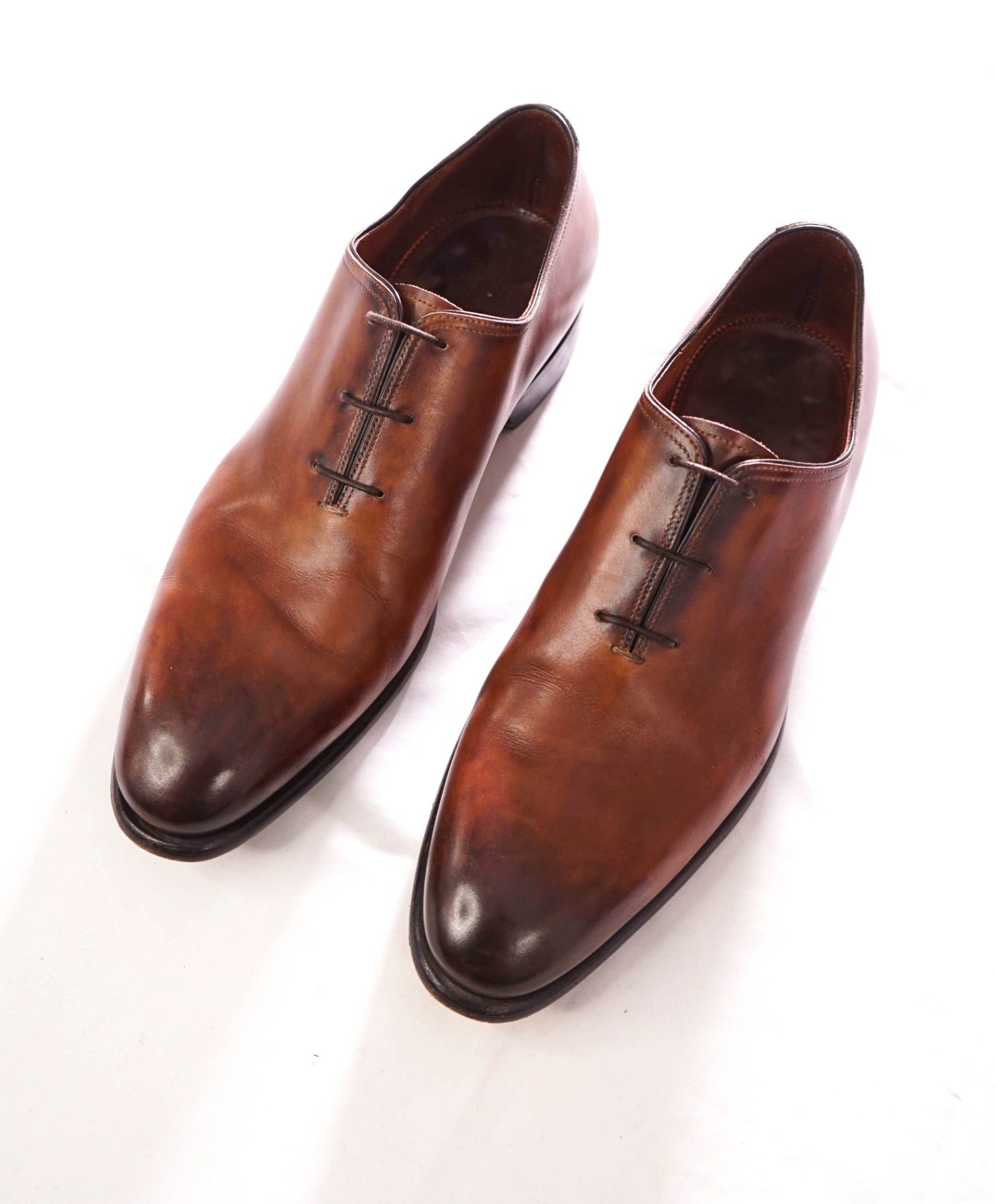 $1,195 SANTONI - GOODYEAR Brown Oxfords Patina Leather - 10 (9UK)
