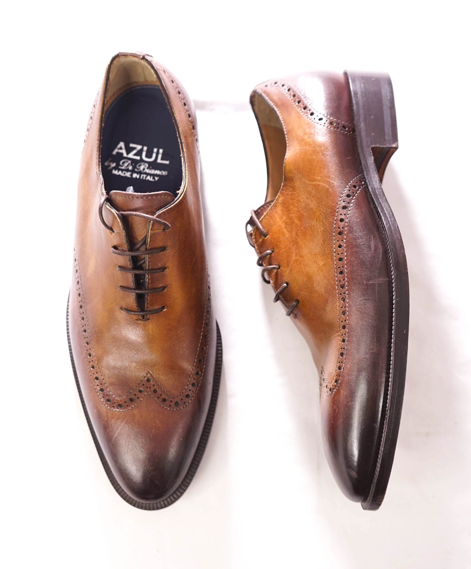 $795 DI BIANCO - 'AZUL' Wholecut Brown Patina Oxford Hand Made - 8 D