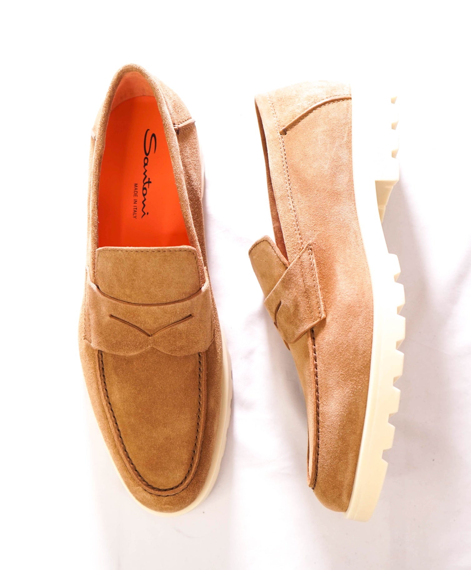 $1,295 SANTONI - Suede Lug Sole SUMMER WALK Loafers - US 10.5 (9.5UK)