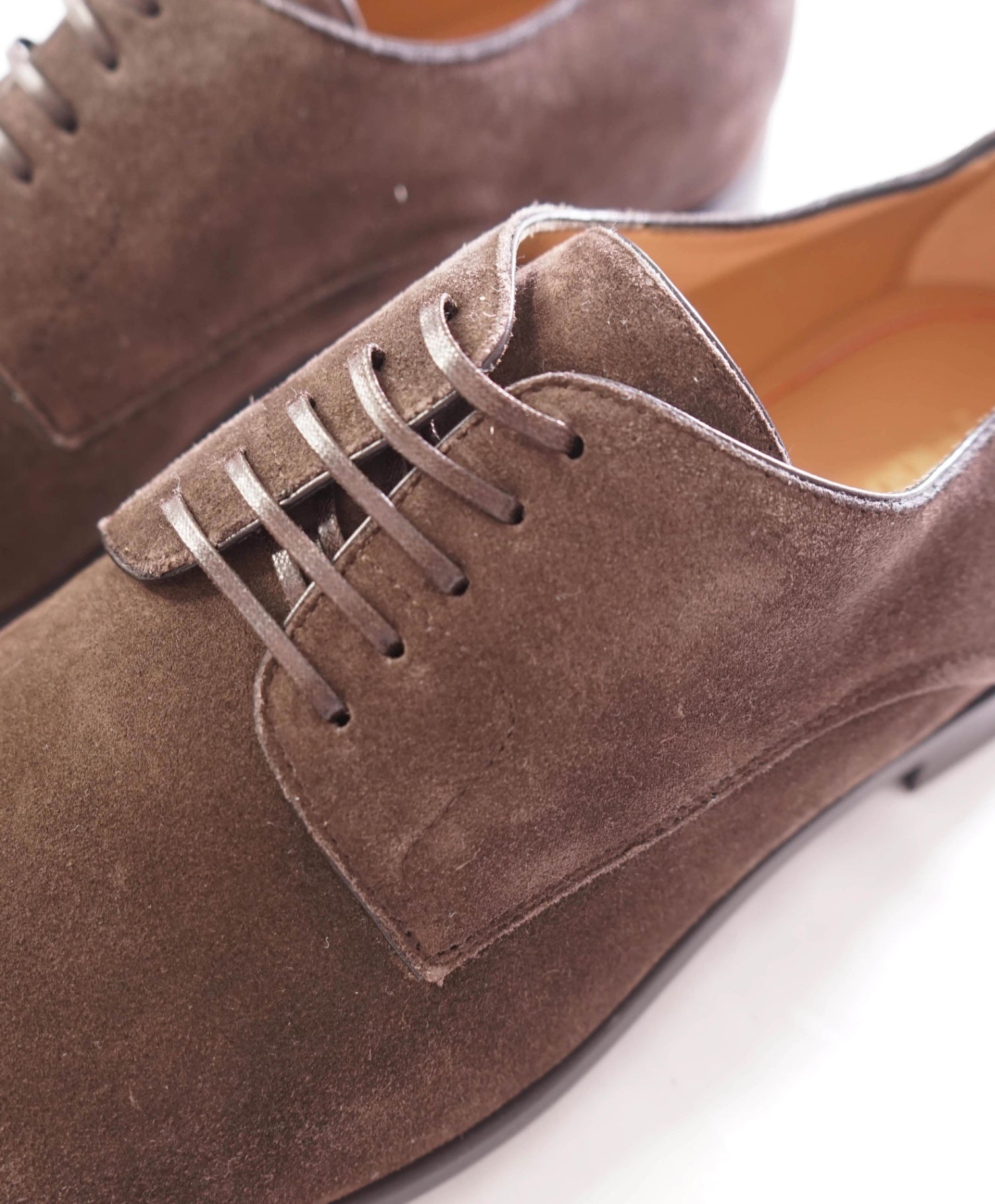 $880 FERRAGAMO - "FOSCO" Chocolate Brown Suede Derby - 10 E