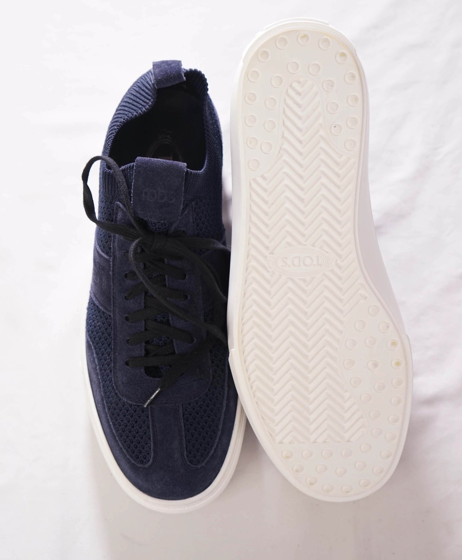 $945 TOD'S - Navy Blue Fabric/Suede Sneakers - US 9 (UK8)