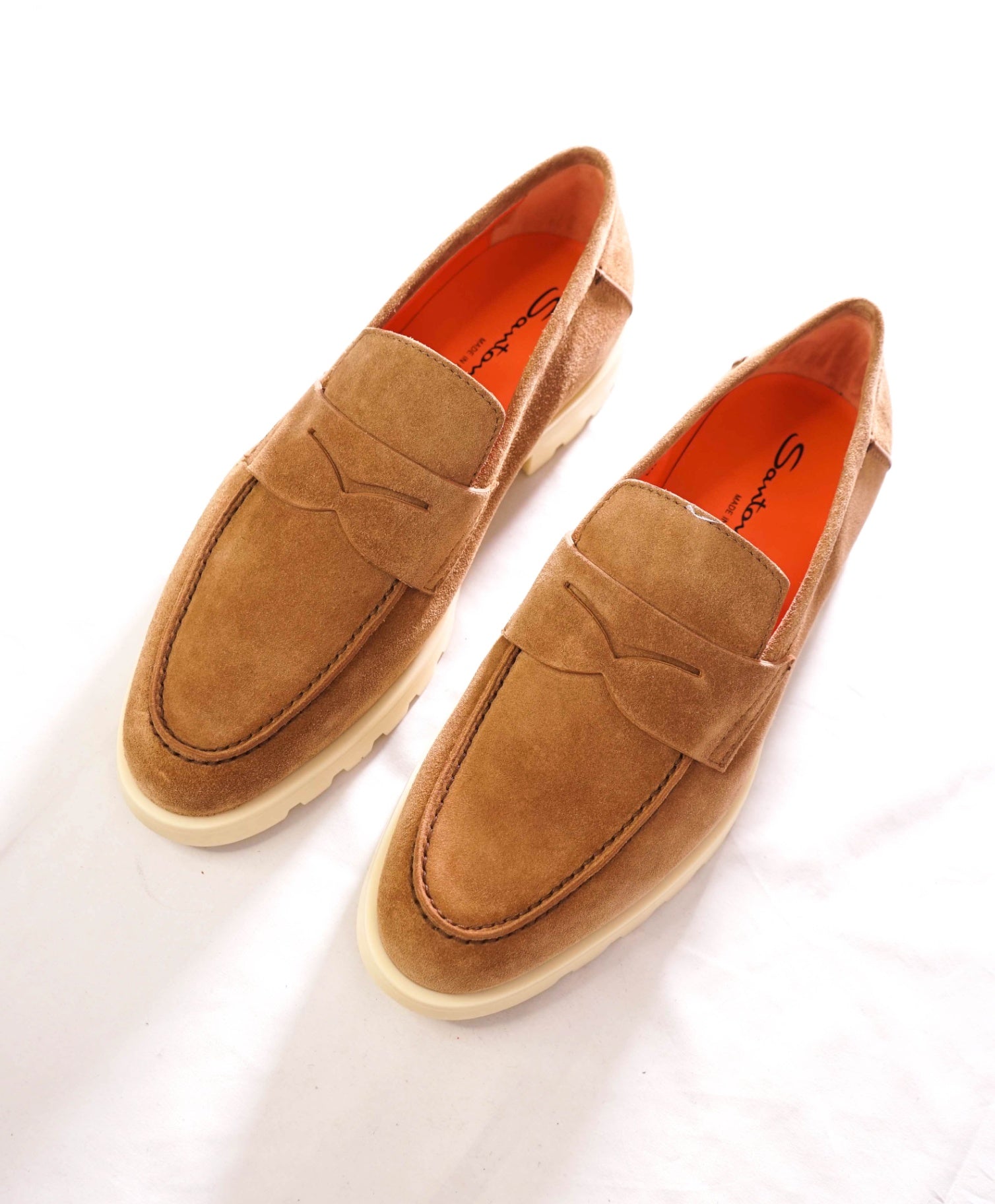 $1,295 SANTONI - Suede Lug Sole SUMMER WALK Loafers - US 10.5 (9.5UK)