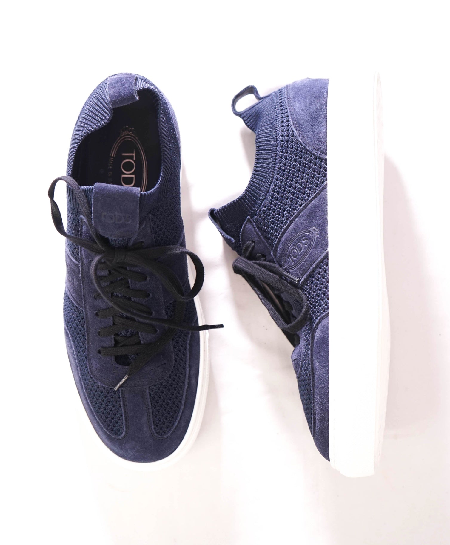 $945 TOD'S - Navy Blue Fabric/Suede Sneakers - US 9 (UK8)