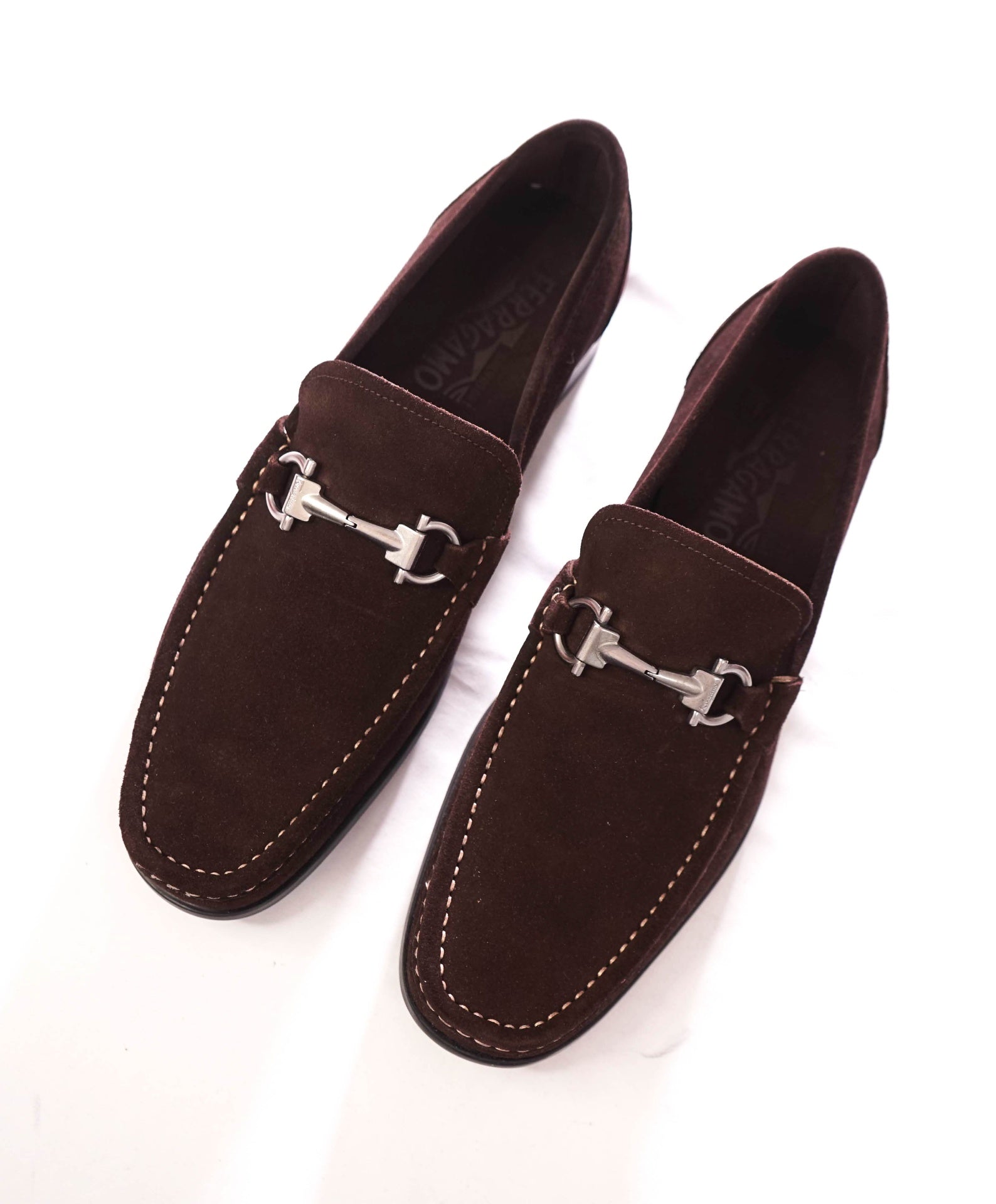 $850 FERRAGAMO - Brown Suede "MAGNIFICO" Loafers - 8 3E
