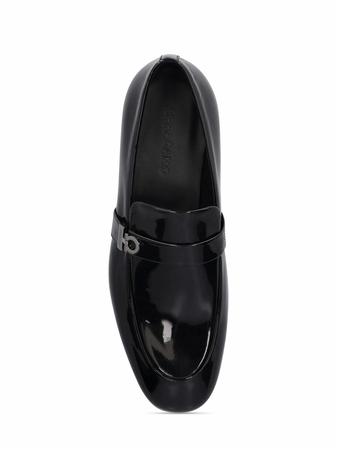$950 FERRAGAMO - Black Patent Leather "DEAL" Loafers - 9 EE