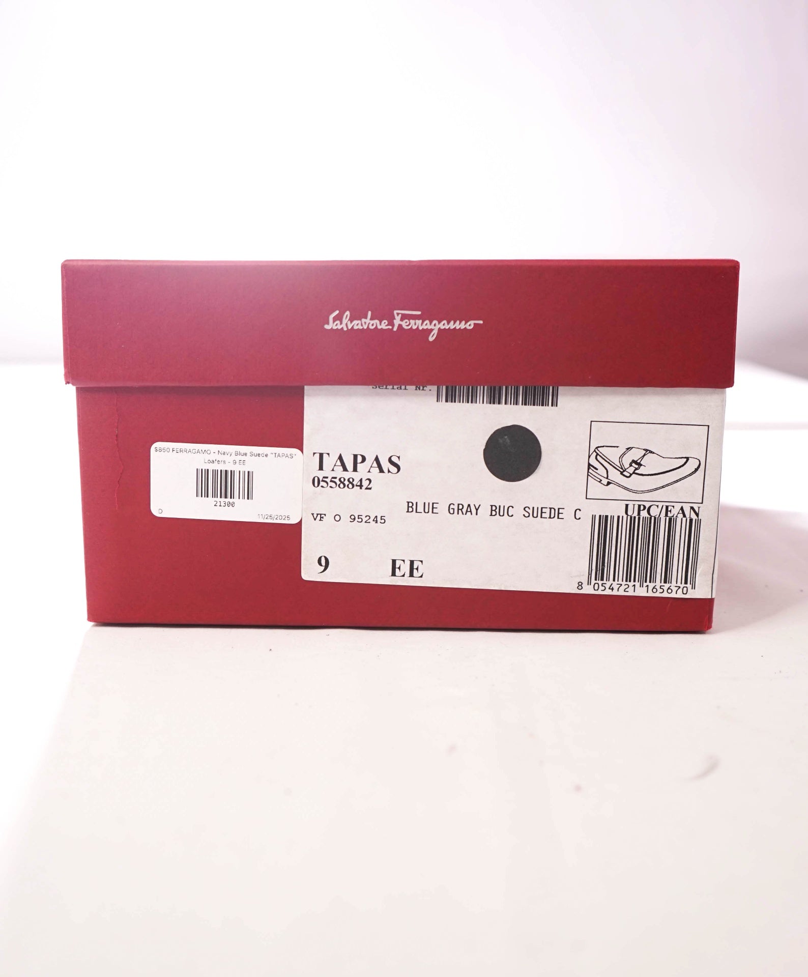 $850 FERRAGAMO - Navy Blue Suede "TAPAS" Loafers - 9 EE