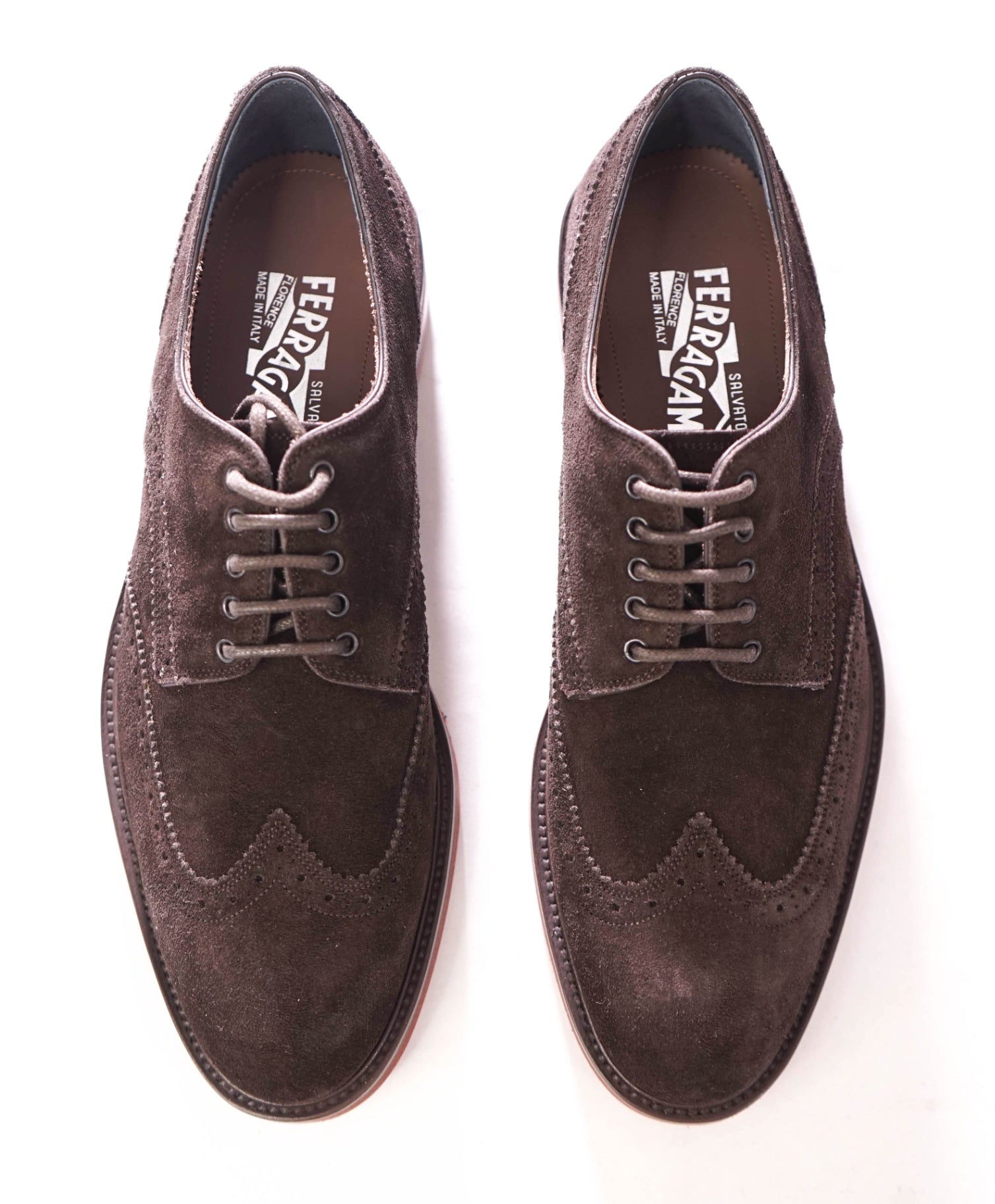 $880 FERRAGAMO - Brown Suede "BREWOOD" Derby - 8 D