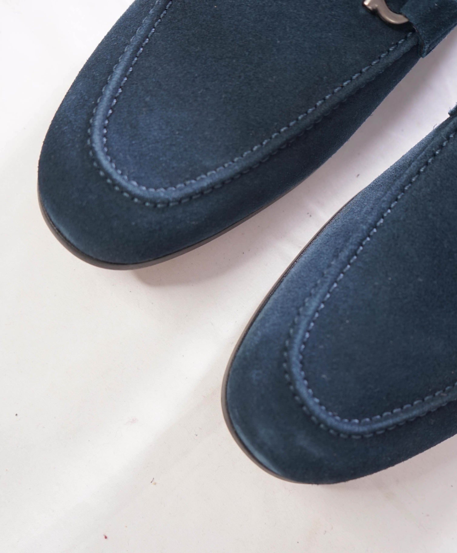 $850 FERRAGAMO - Navy Blue Suede "TAPAS" Loafers - 9 EE