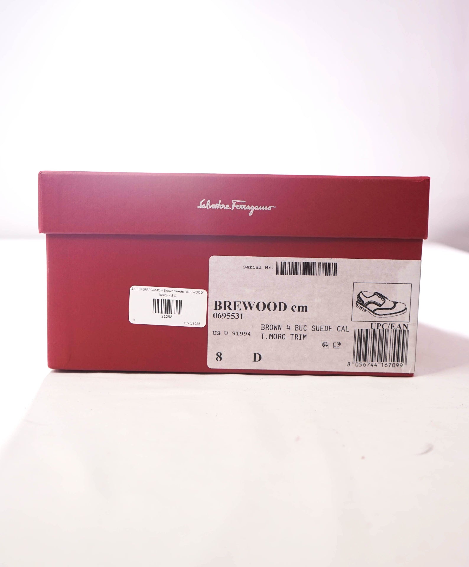 $880 FERRAGAMO - Brown Suede "BREWOOD" Derby - 8 D