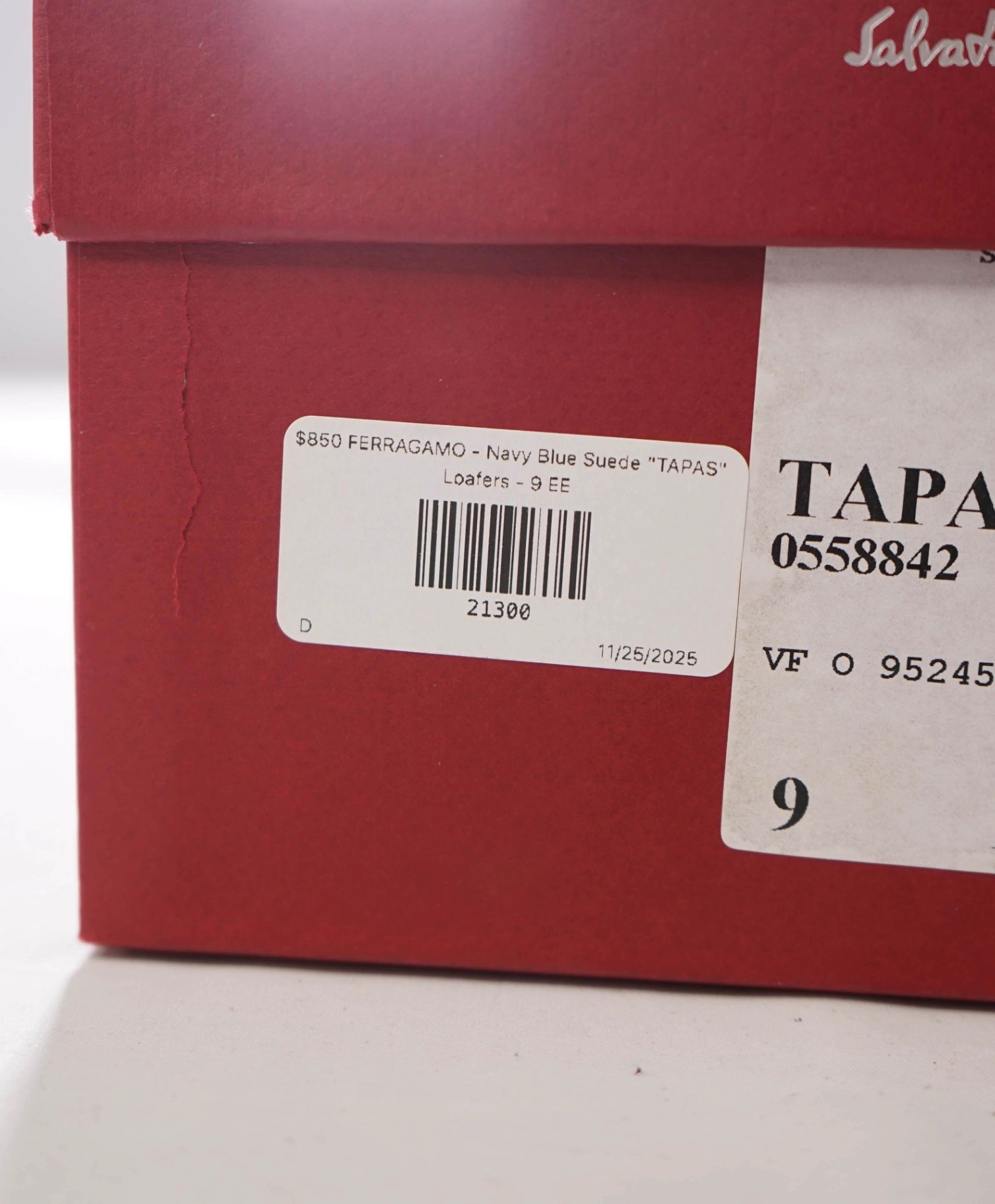 $850 FERRAGAMO - Navy Blue Suede "TAPAS" Loafers - 9 EE